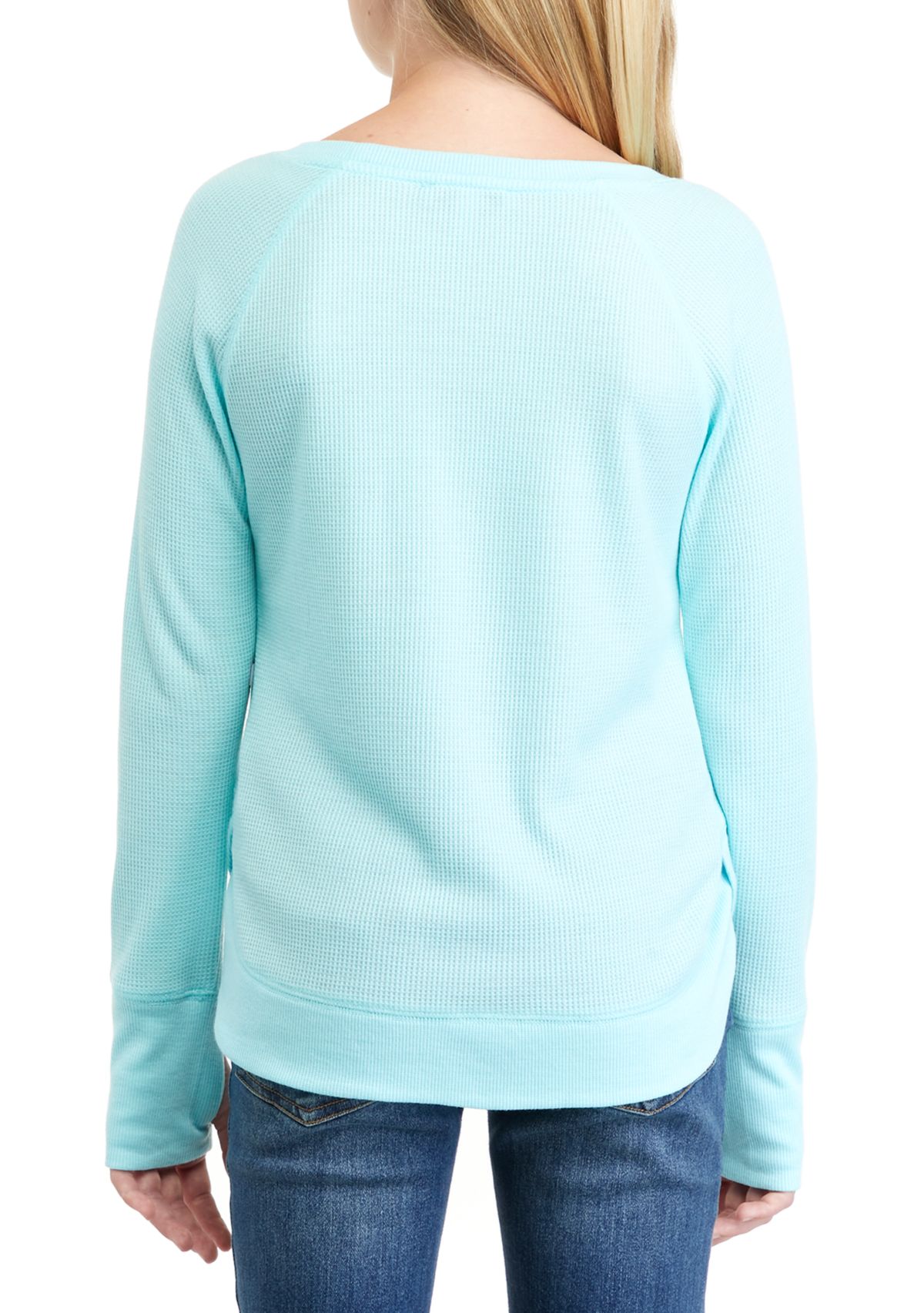 Girls 7-16 Long Sleeve Round Hem Waffle Knit T-Shirt