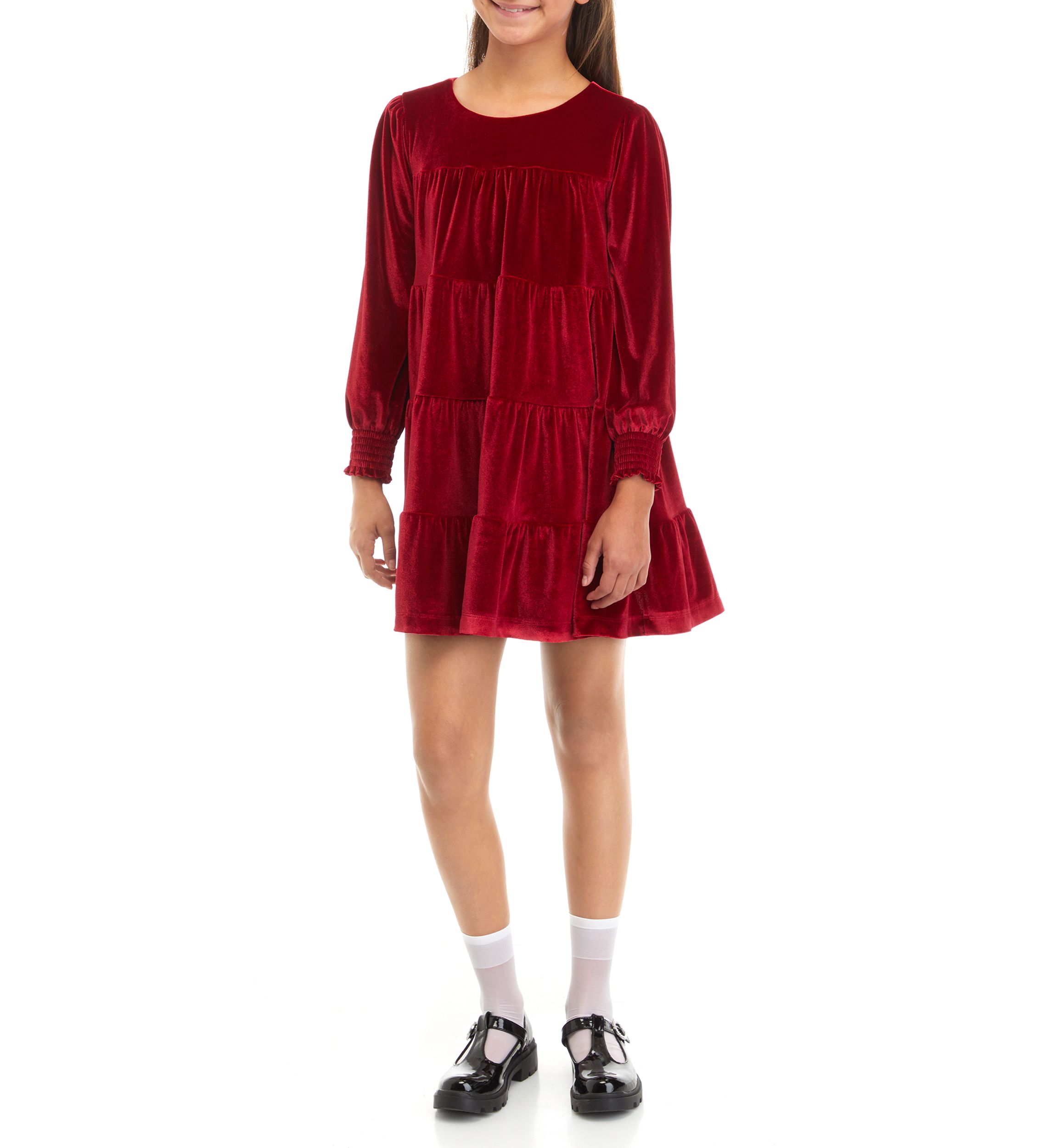Girls 7-16 Tiered Velvet Dress