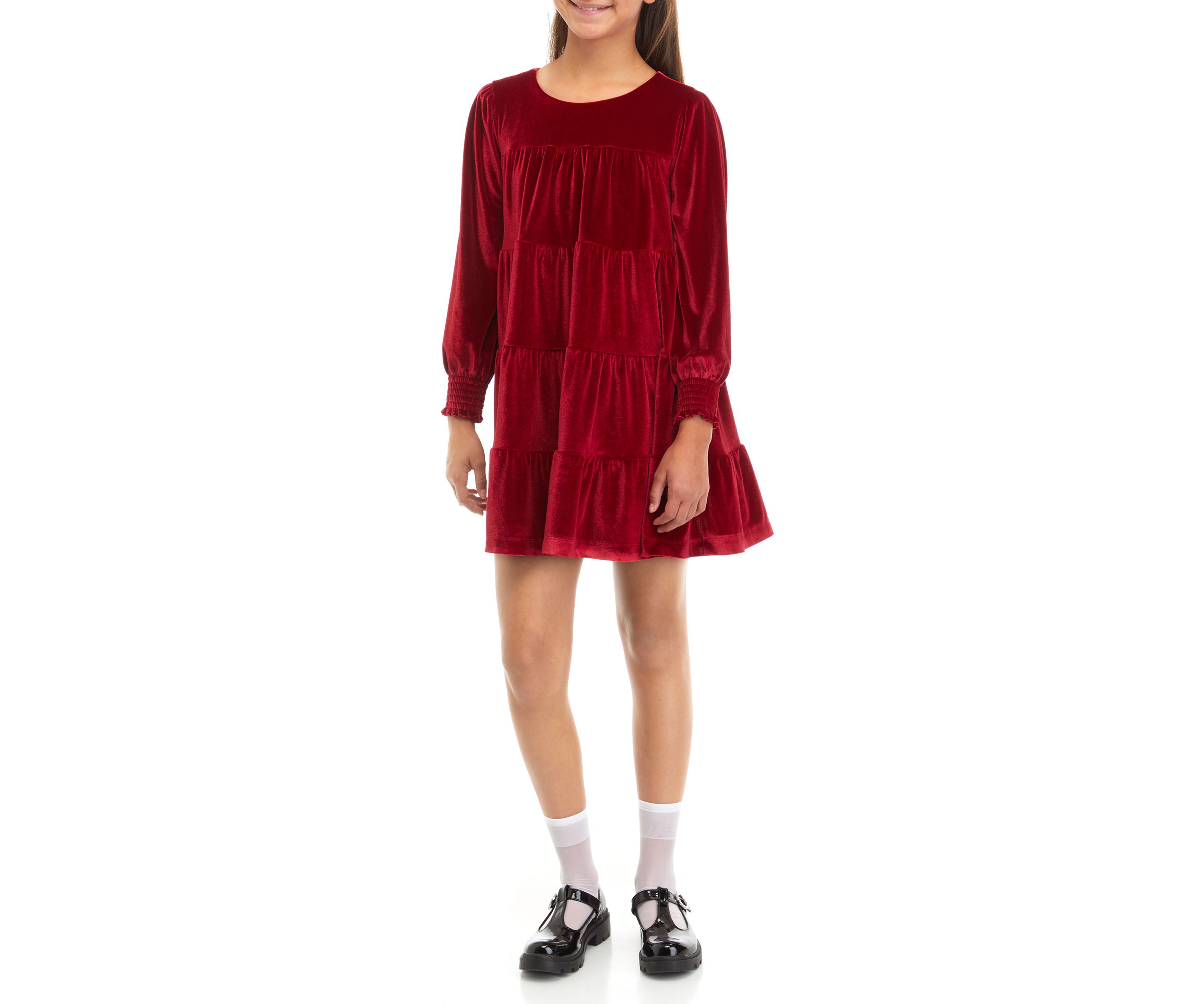 Girls 7-16 Tiered Velvet Dress