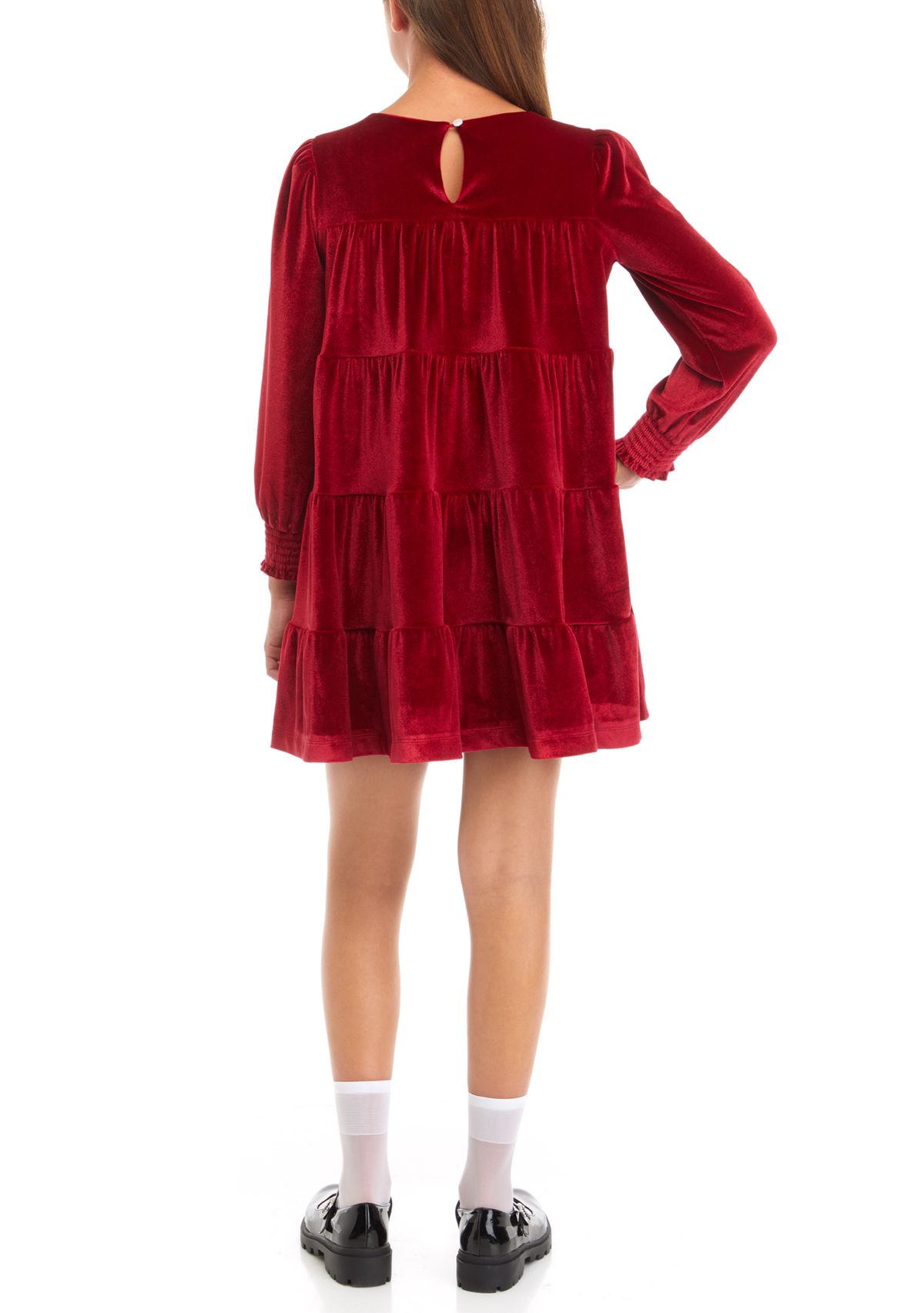 Girls 7-16 Tiered Velvet Dress
