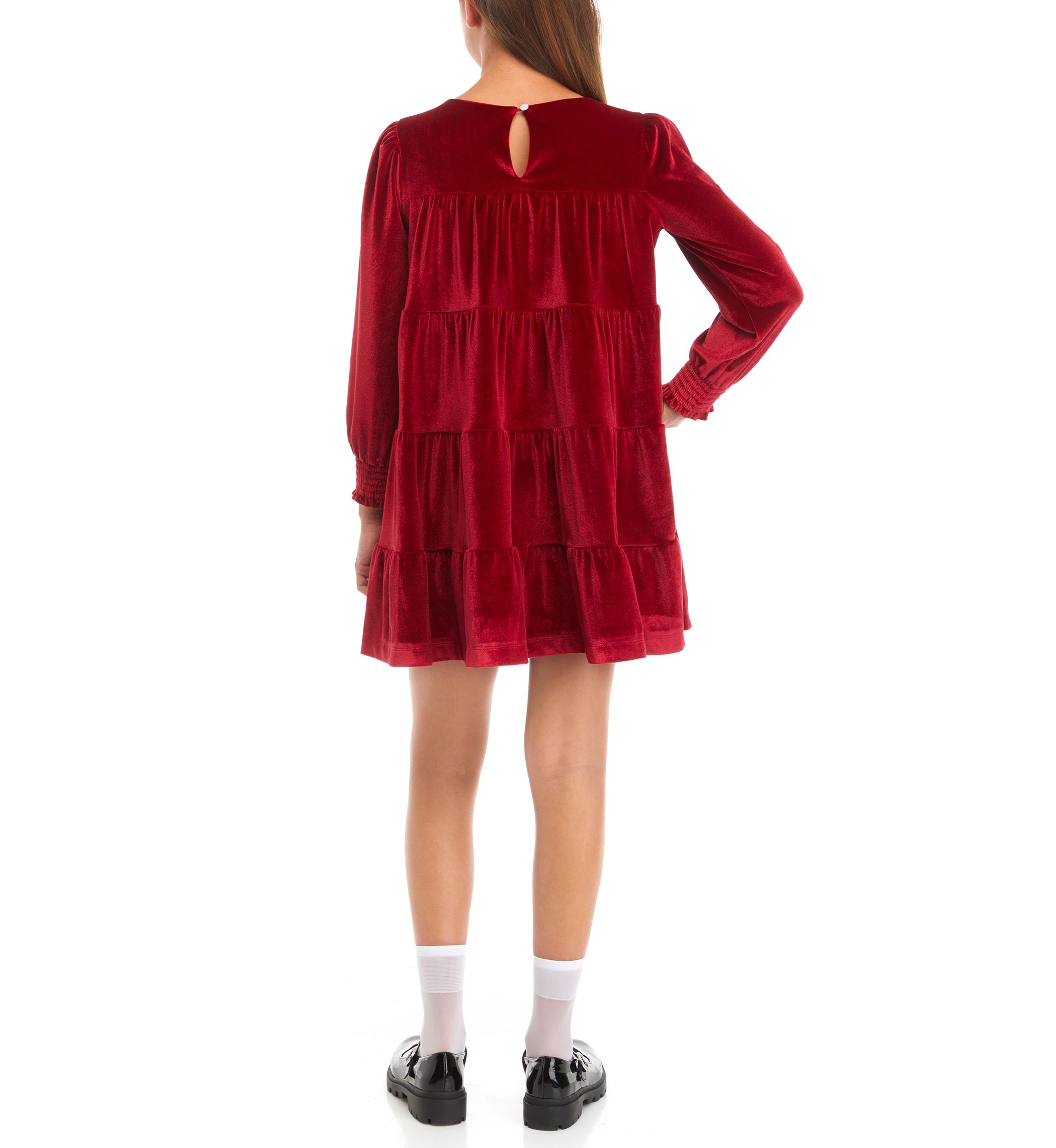 Girls 7-16 Tiered Velvet Dress