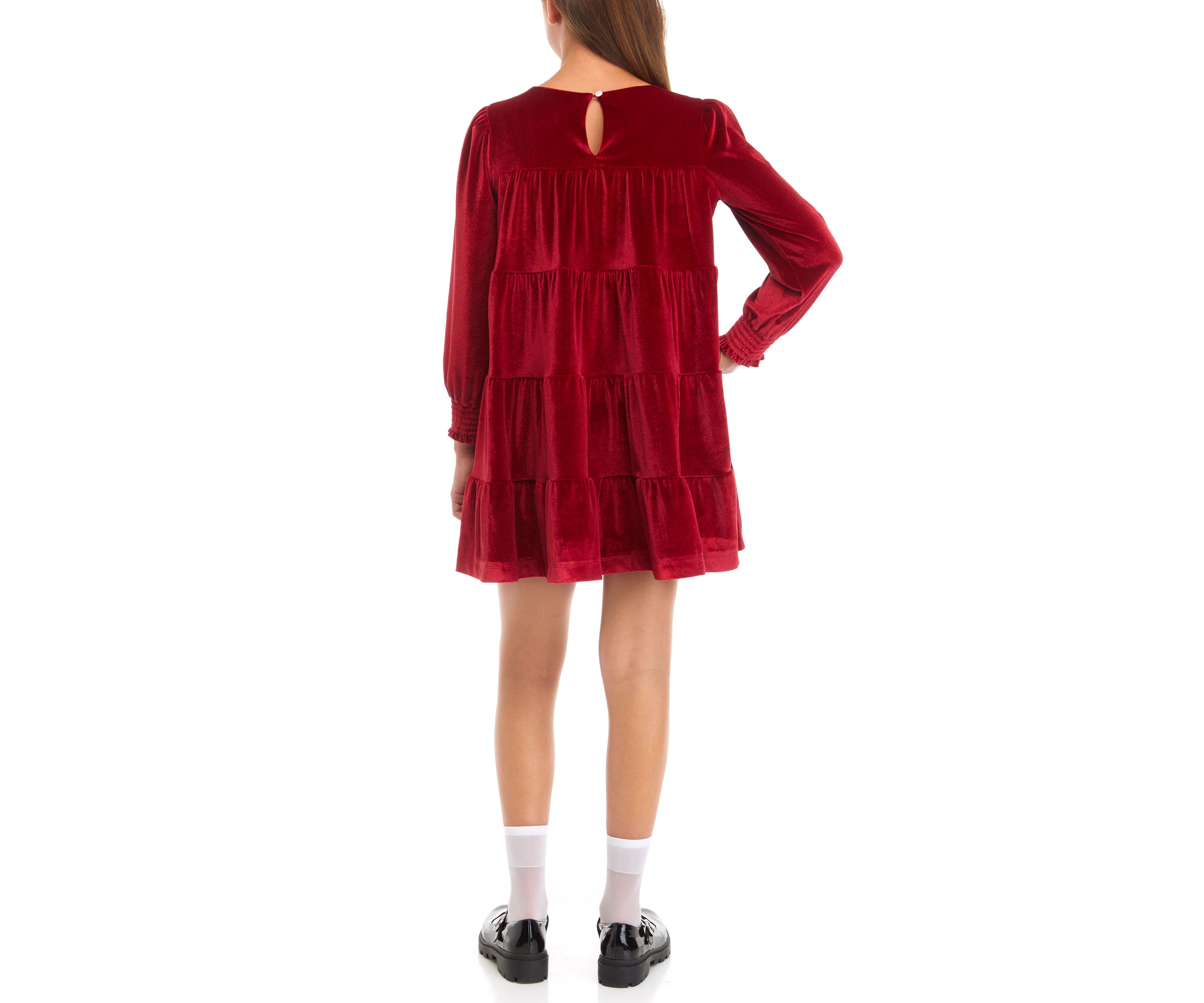 Girls 7-16 Tiered Velvet Dress