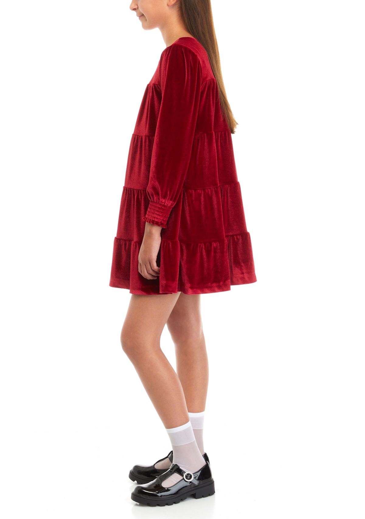 Girls 7-16 Tiered Velvet Dress