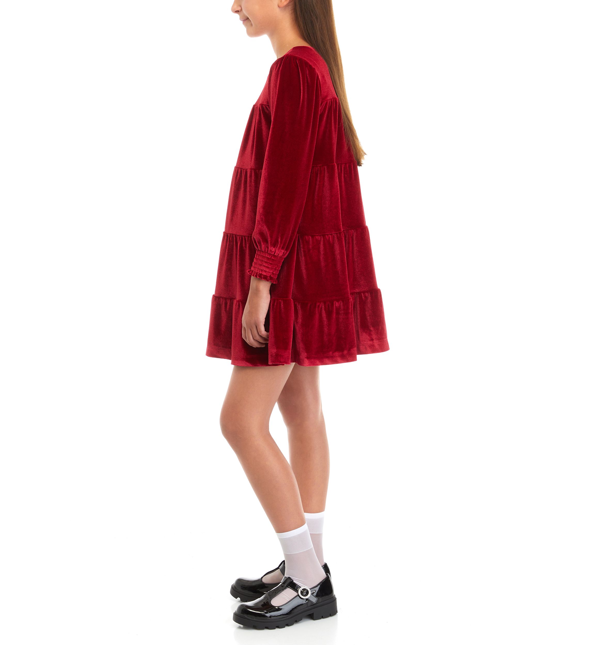 Girls 7-16 Tiered Velvet Dress