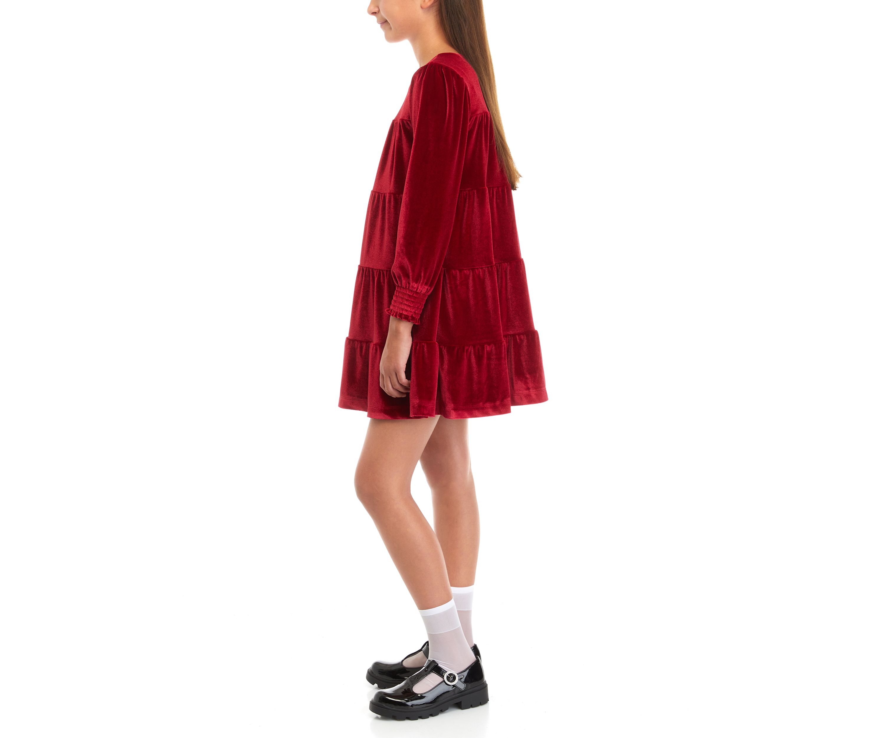 Girls 7-16 Tiered Velvet Dress