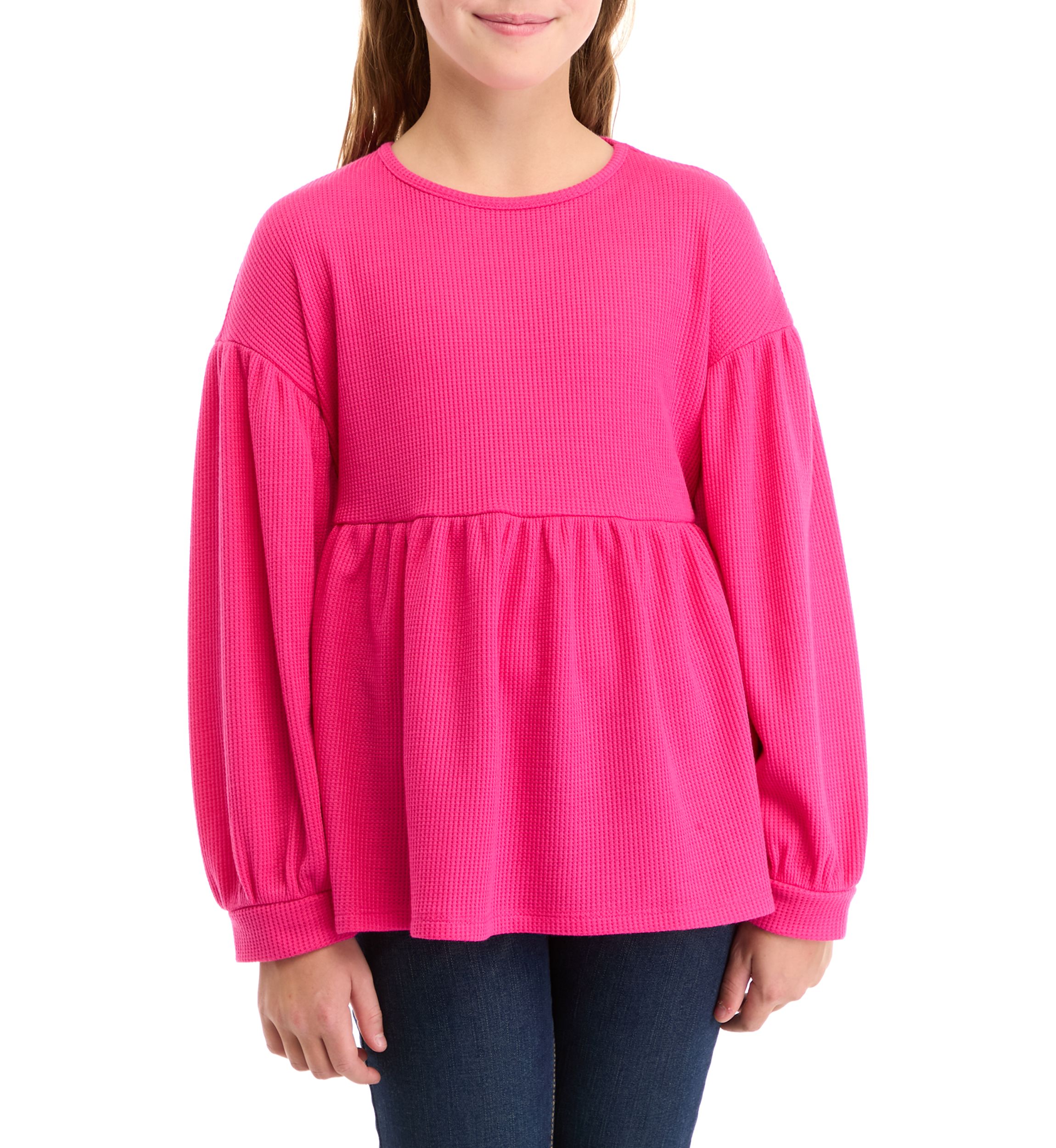Girls 7-16 Long Sleeve Waffle Knit Top