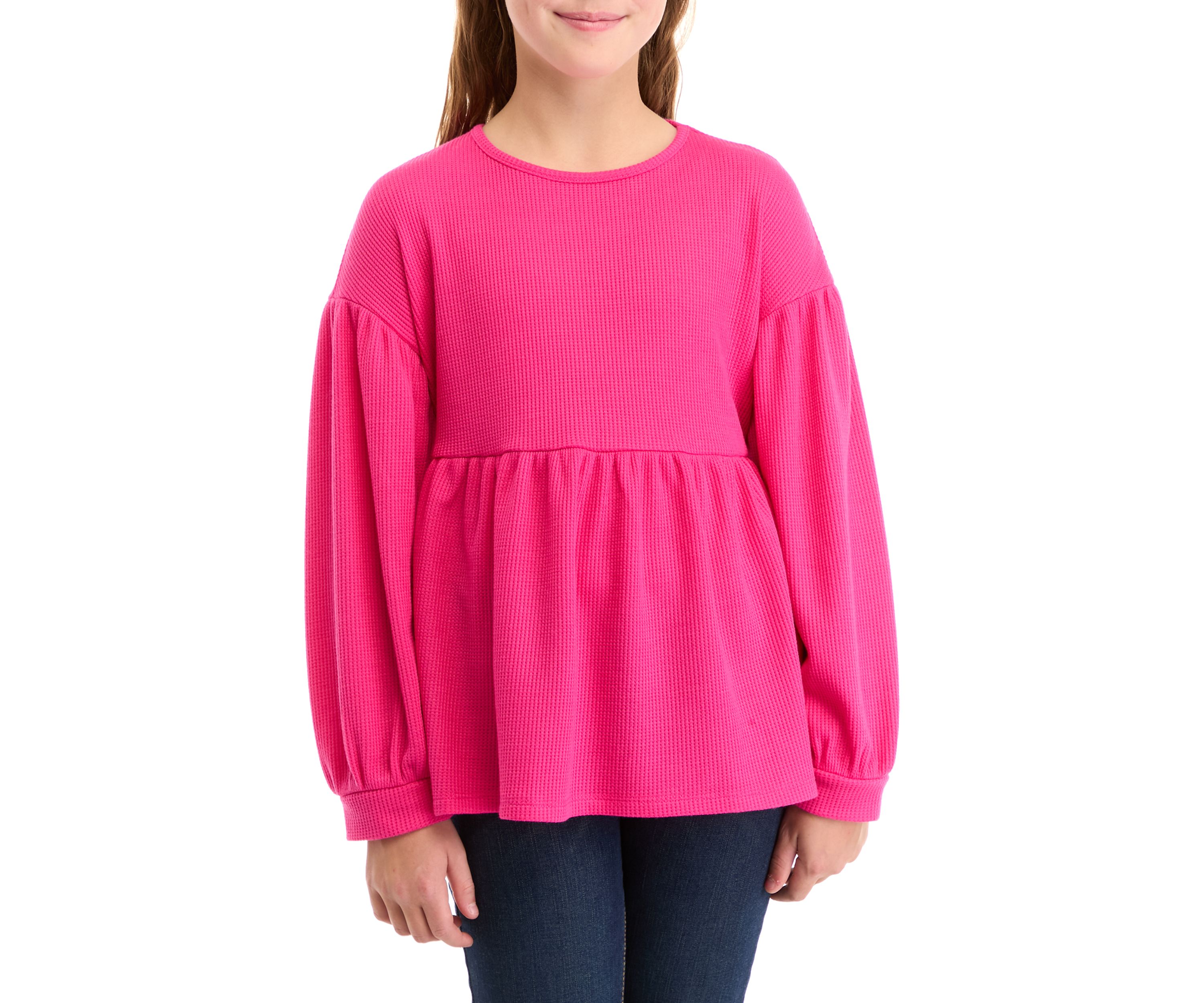 Girls 7-16 Long Sleeve Waffle Knit Top