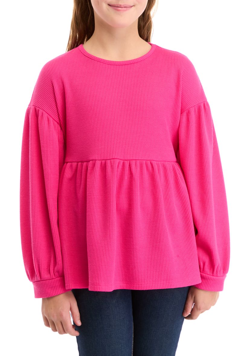Girls 7-16 Long Sleeve Waffle Knit Top