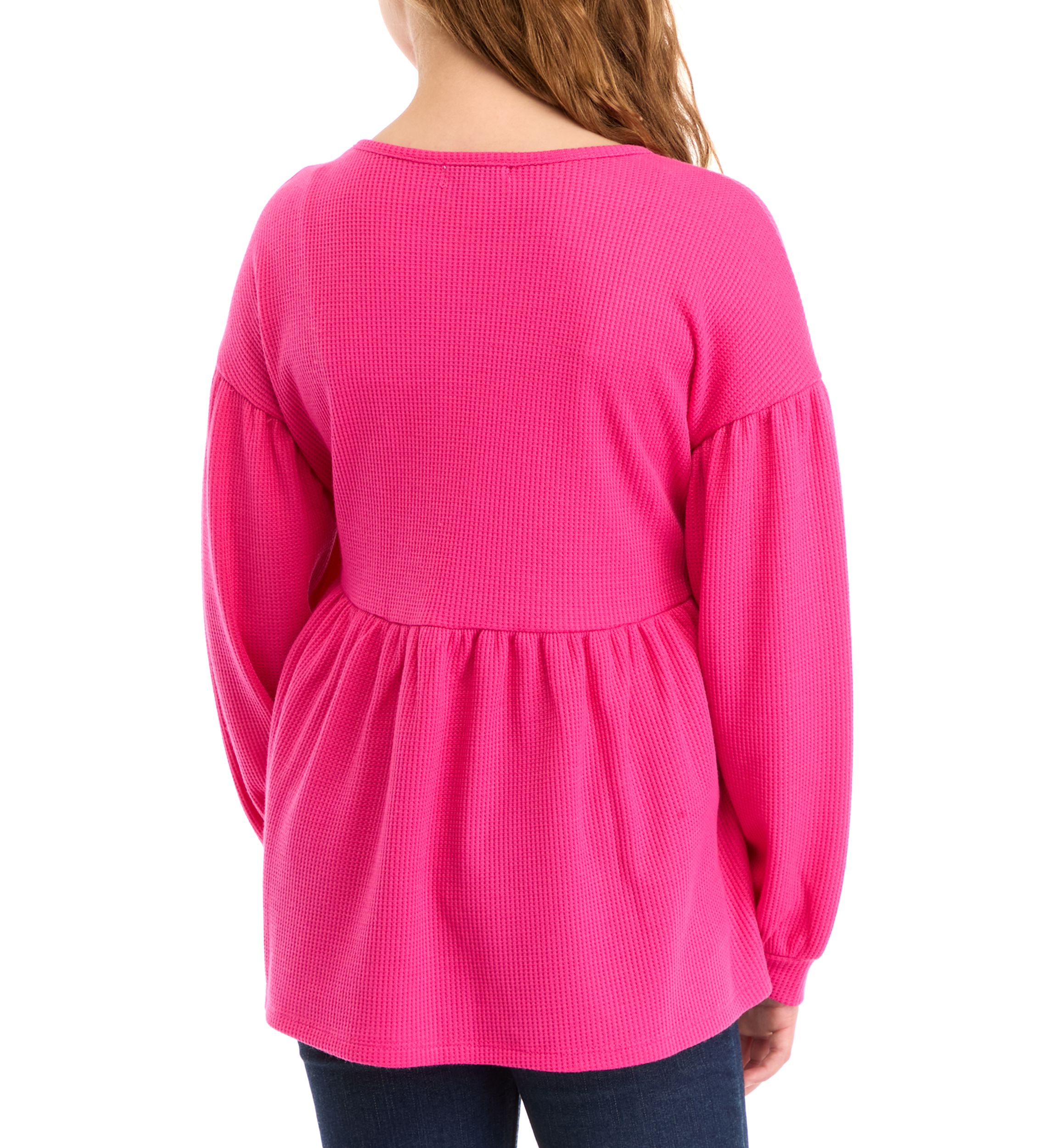 Girls 7-16 Long Sleeve Waffle Knit Top