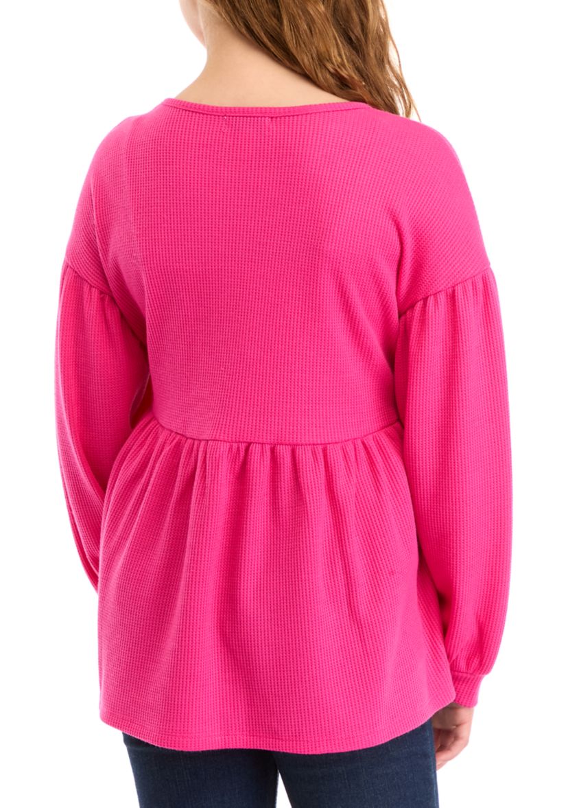 Girls 7-16 Long Sleeve Waffle Knit Top