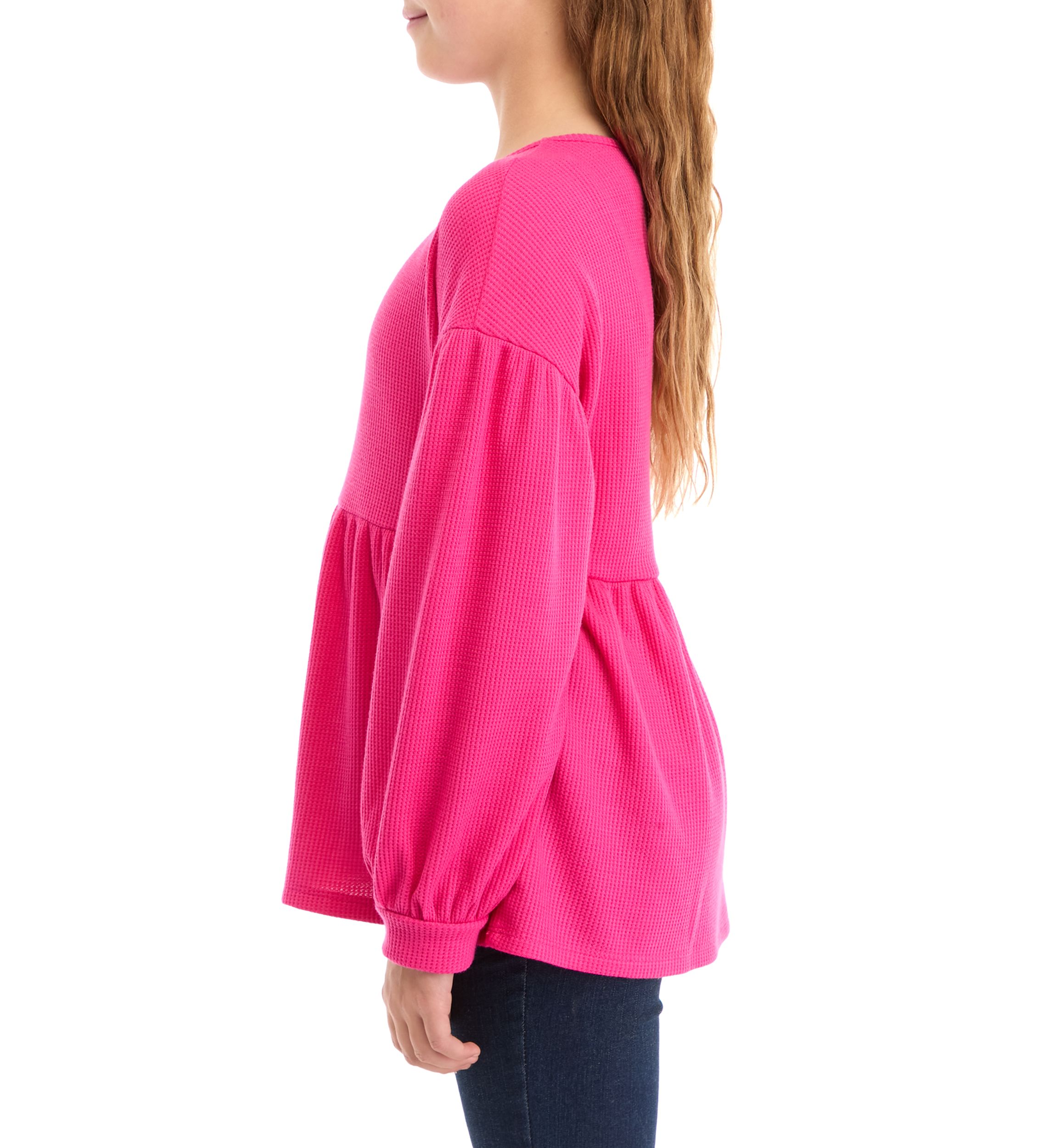 Girls 7-16 Long Sleeve Waffle Knit Top