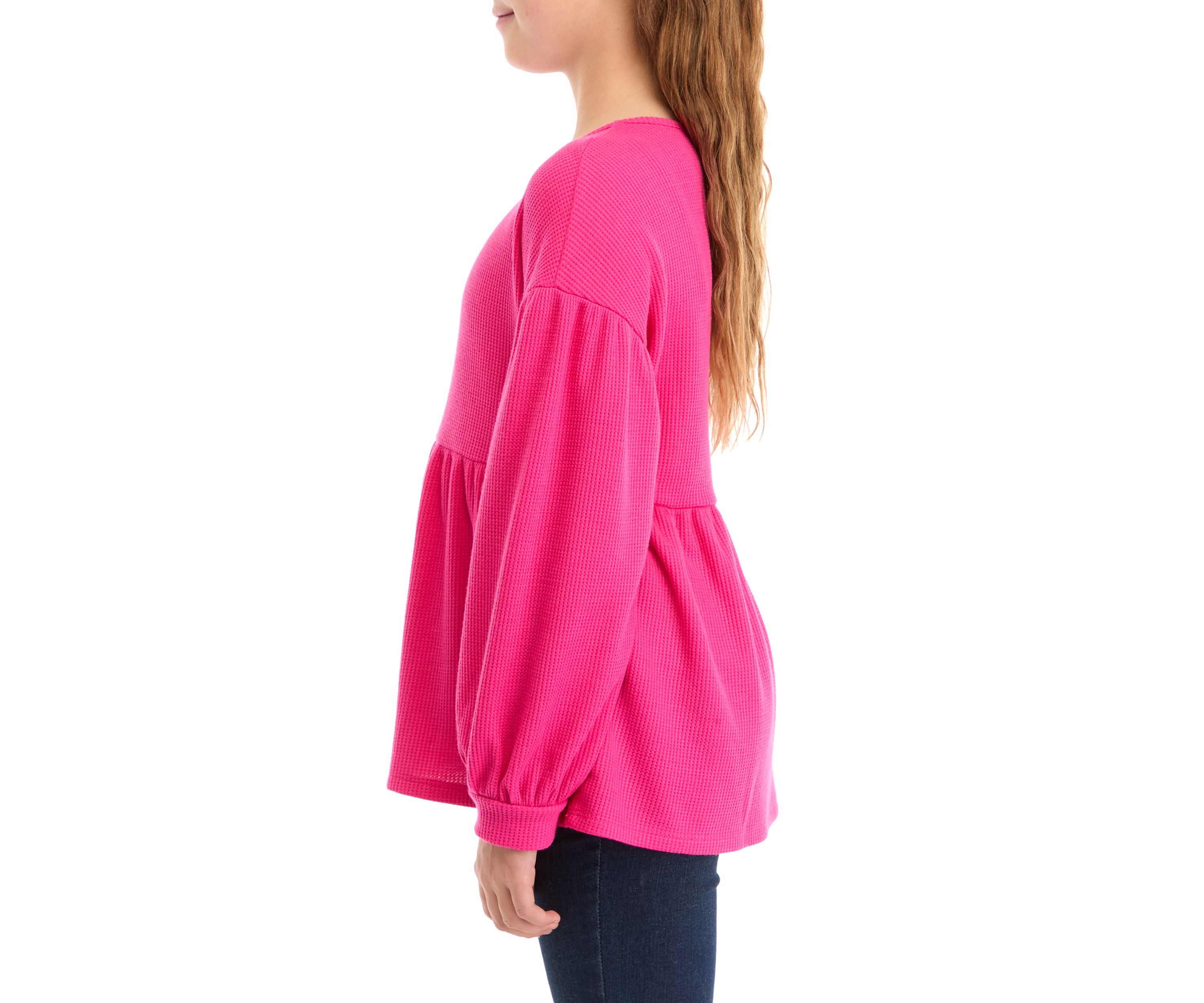 Girls 7-16 Long Sleeve Waffle Knit Top