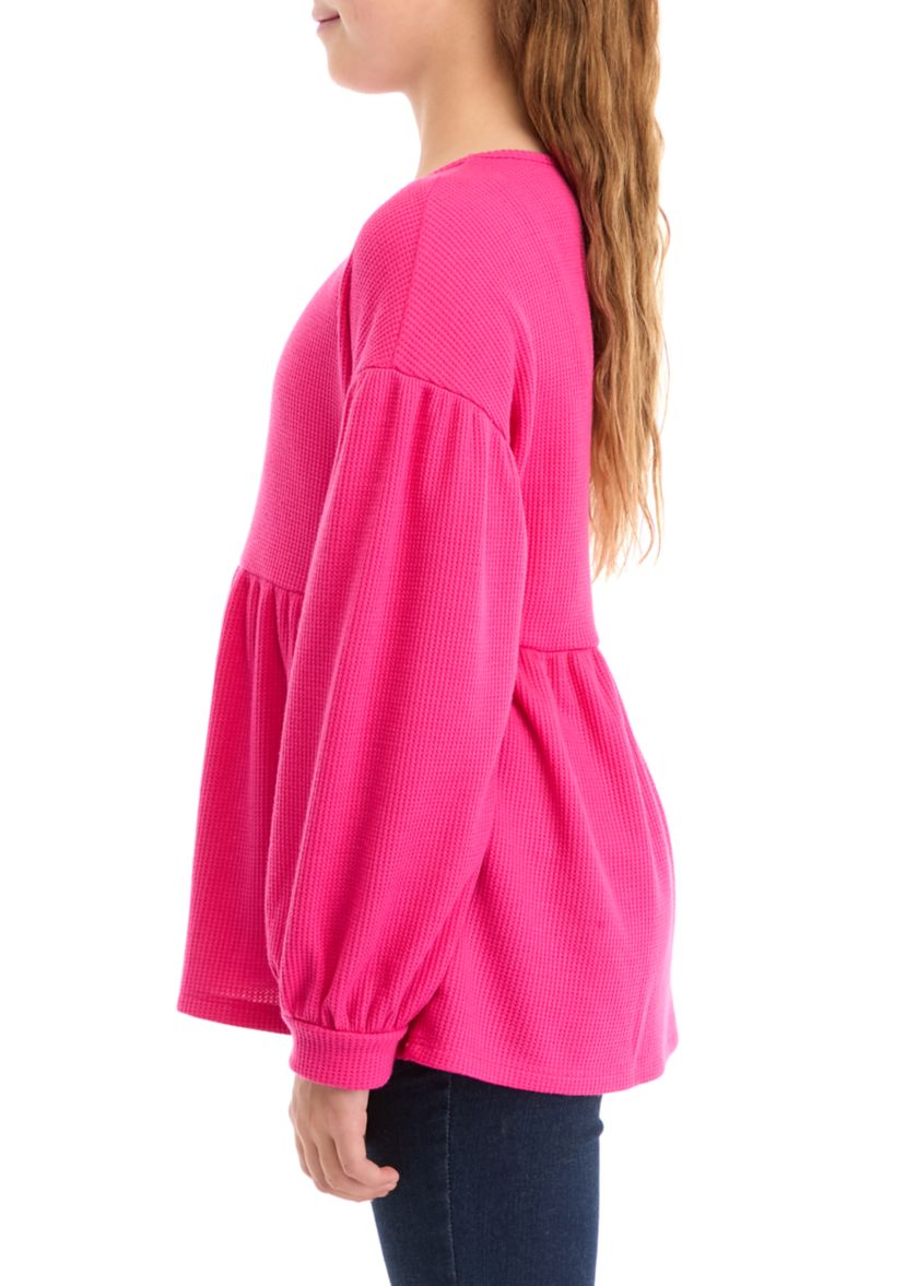 Girls 7-16 Long Sleeve Waffle Knit Top