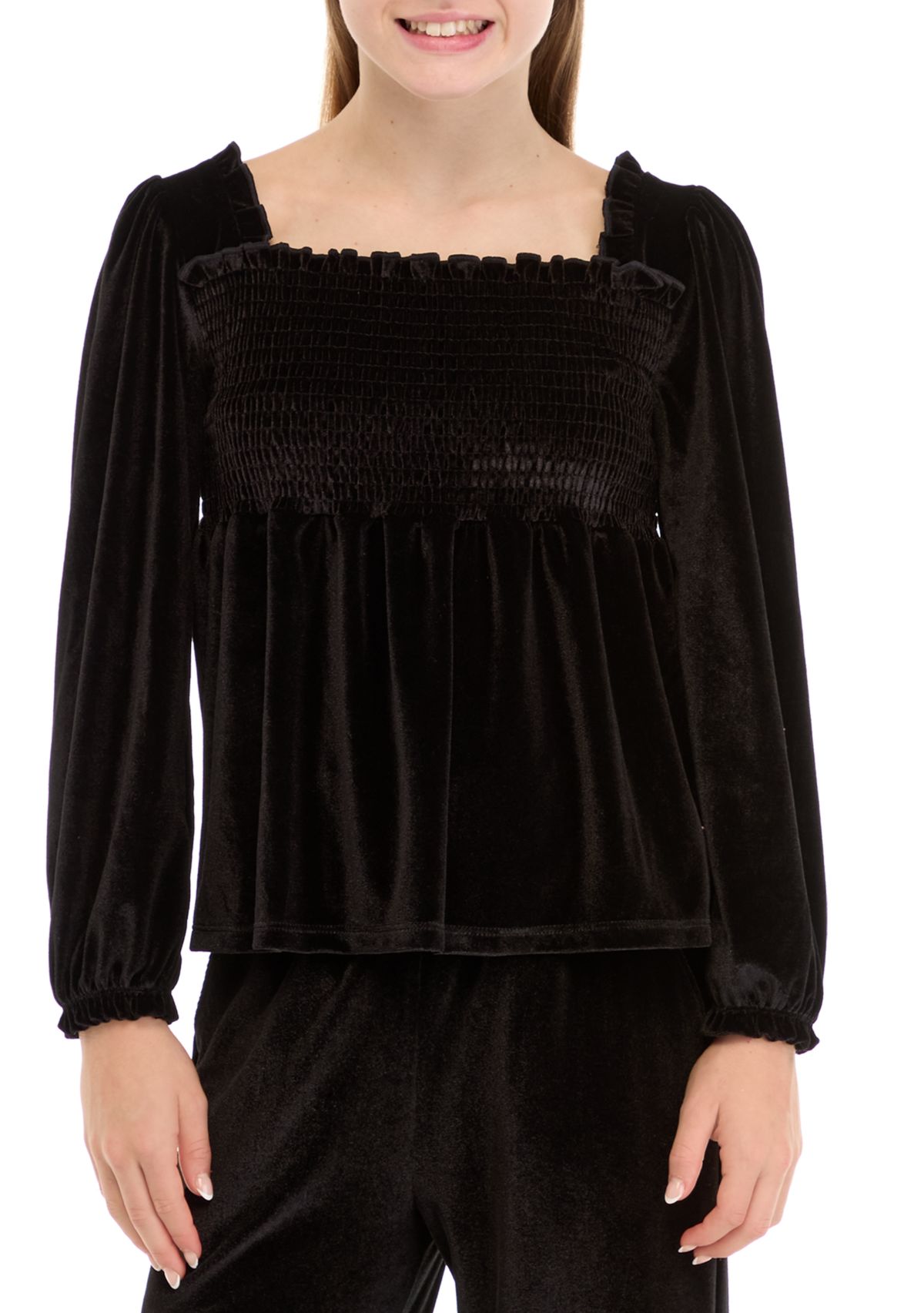 Girls 7-16 Velvet Smocked Top