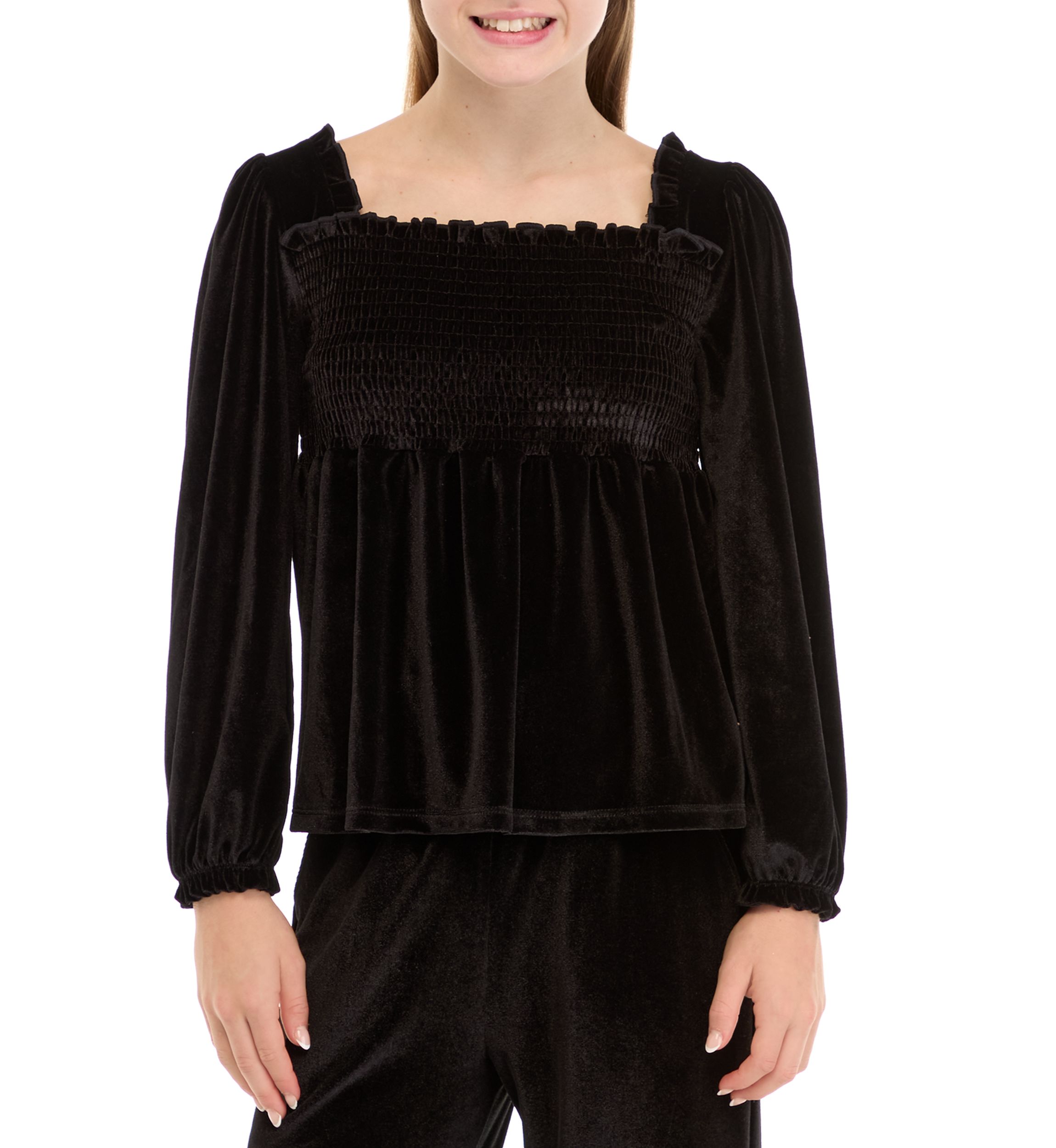 Girls 7-16 Velvet Smocked Top