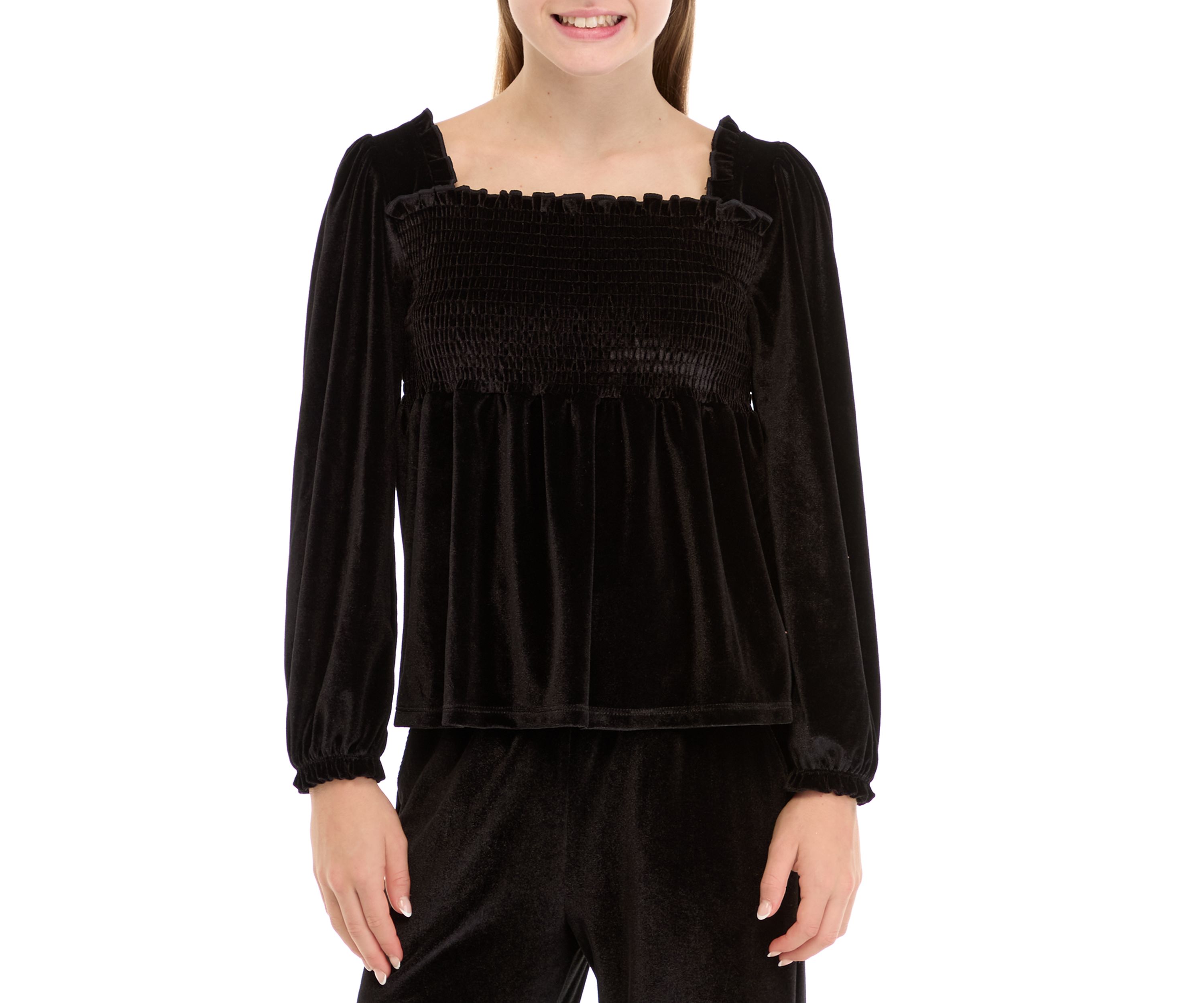 Girls 7-16 Velvet Smocked Top