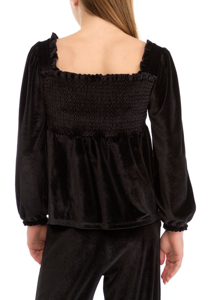 Girls 7-16 Velvet Smocked Top