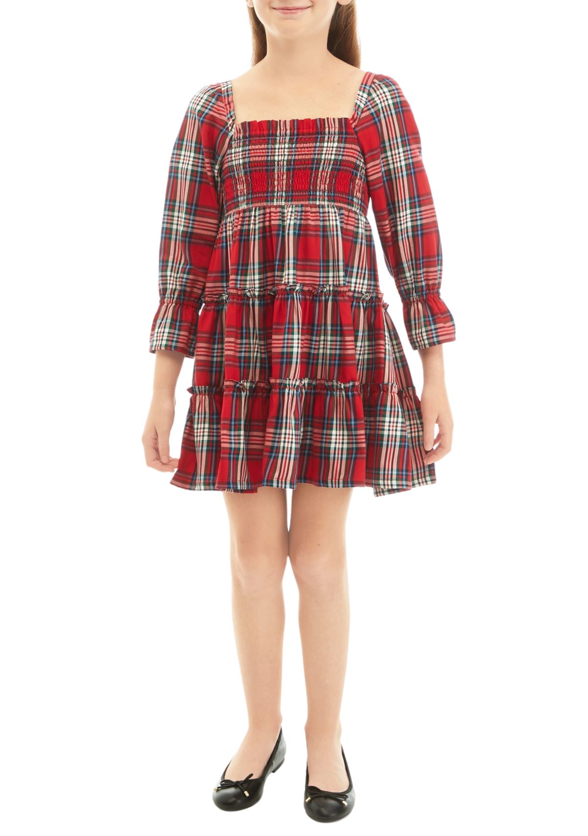 Girls 7-16 Smocked Plaid Dress