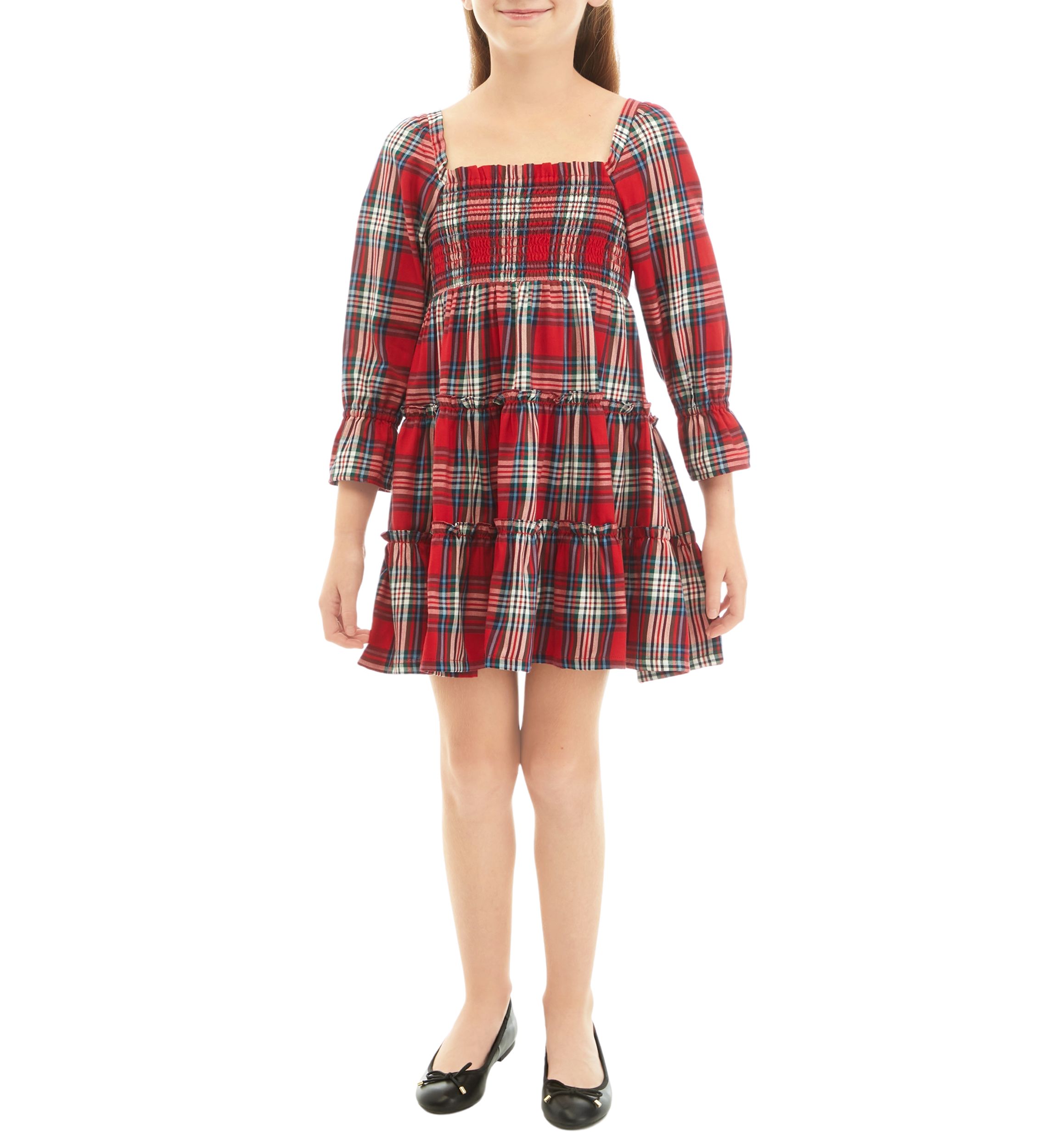 Girls 7-16 Smocked Plaid Dress