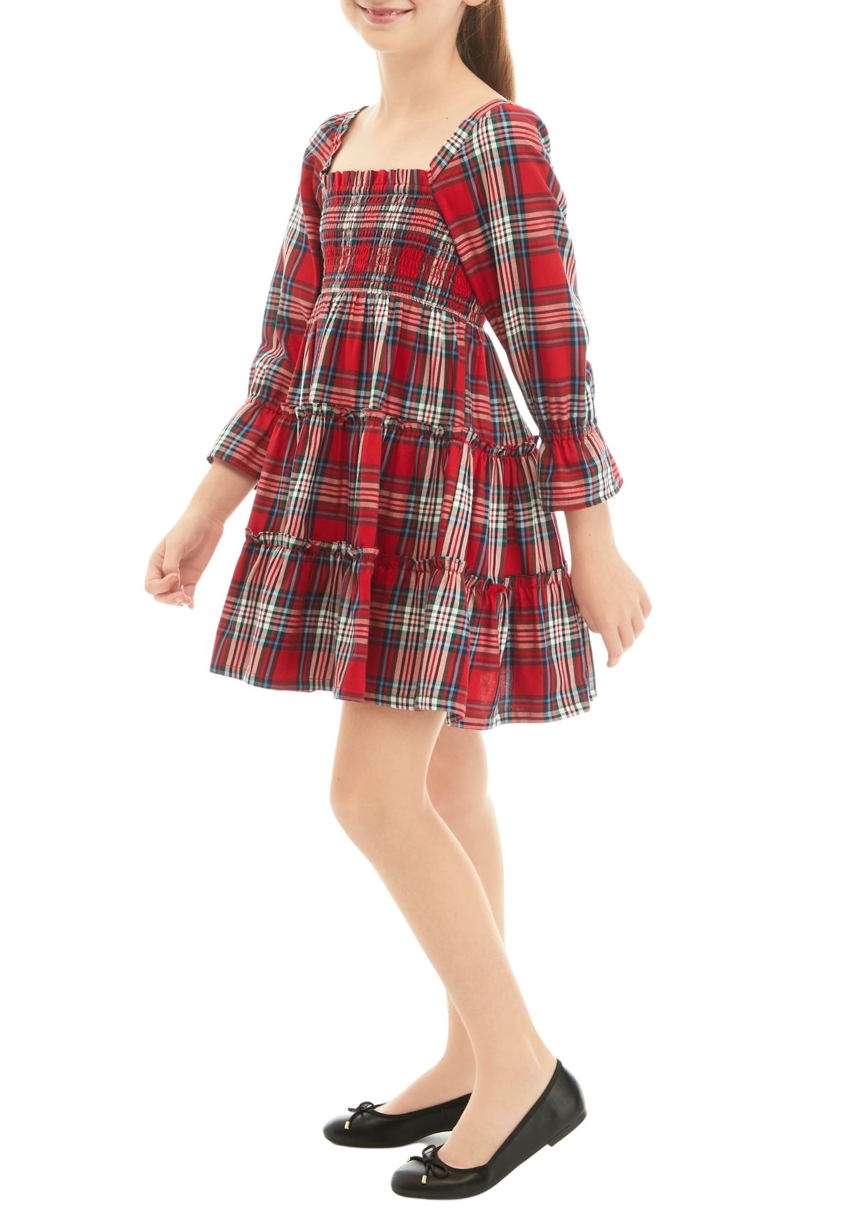 Girls 7-16 Smocked Plaid Dress