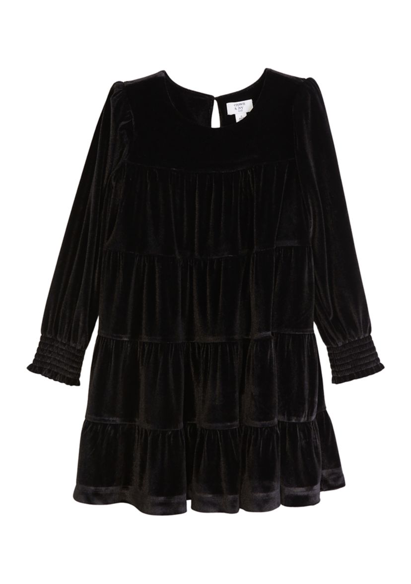 Girls 4-6x Tiered Velvet Dress