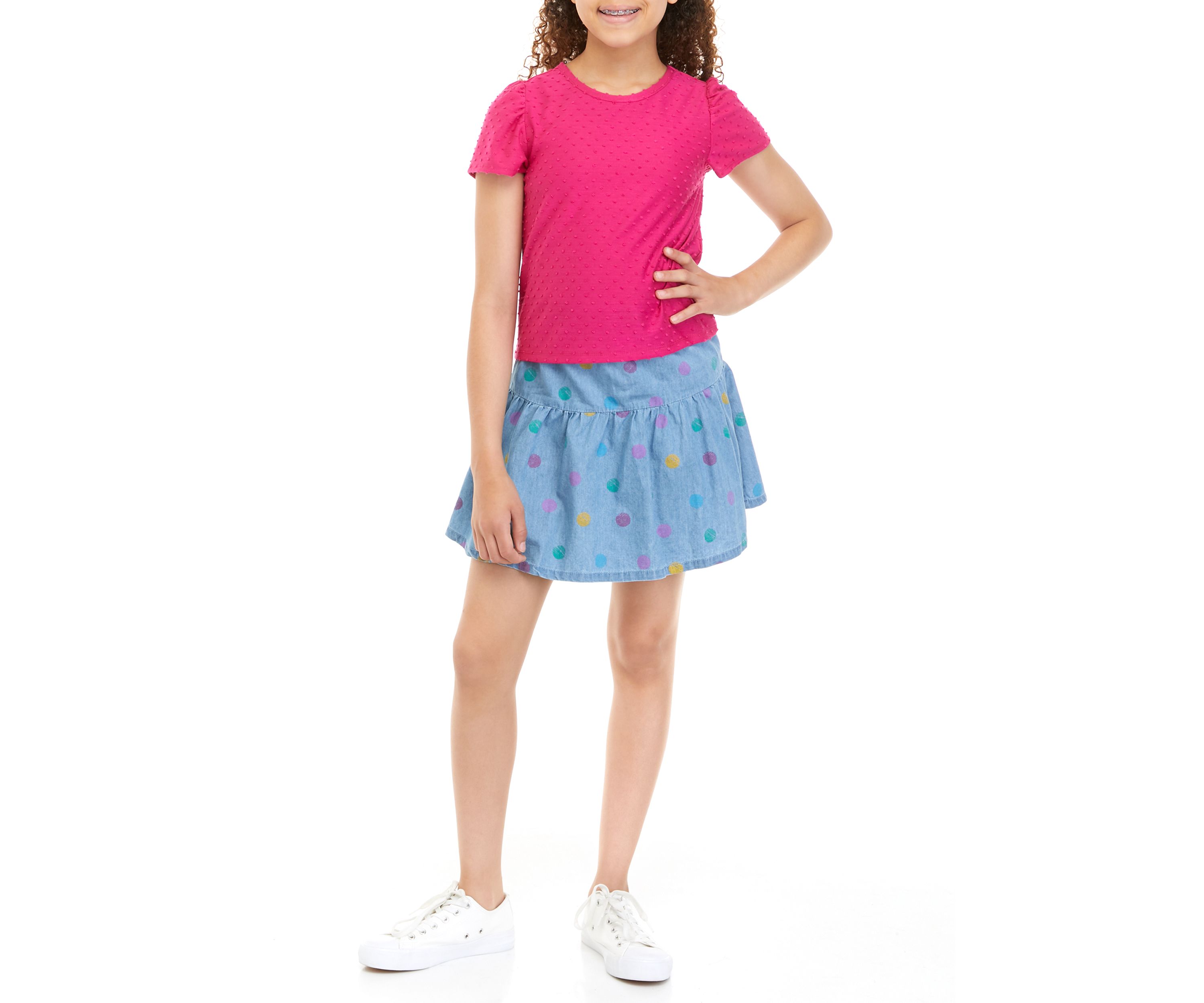 Girls 7-16 Solid T-Shirt and Skirt Set 