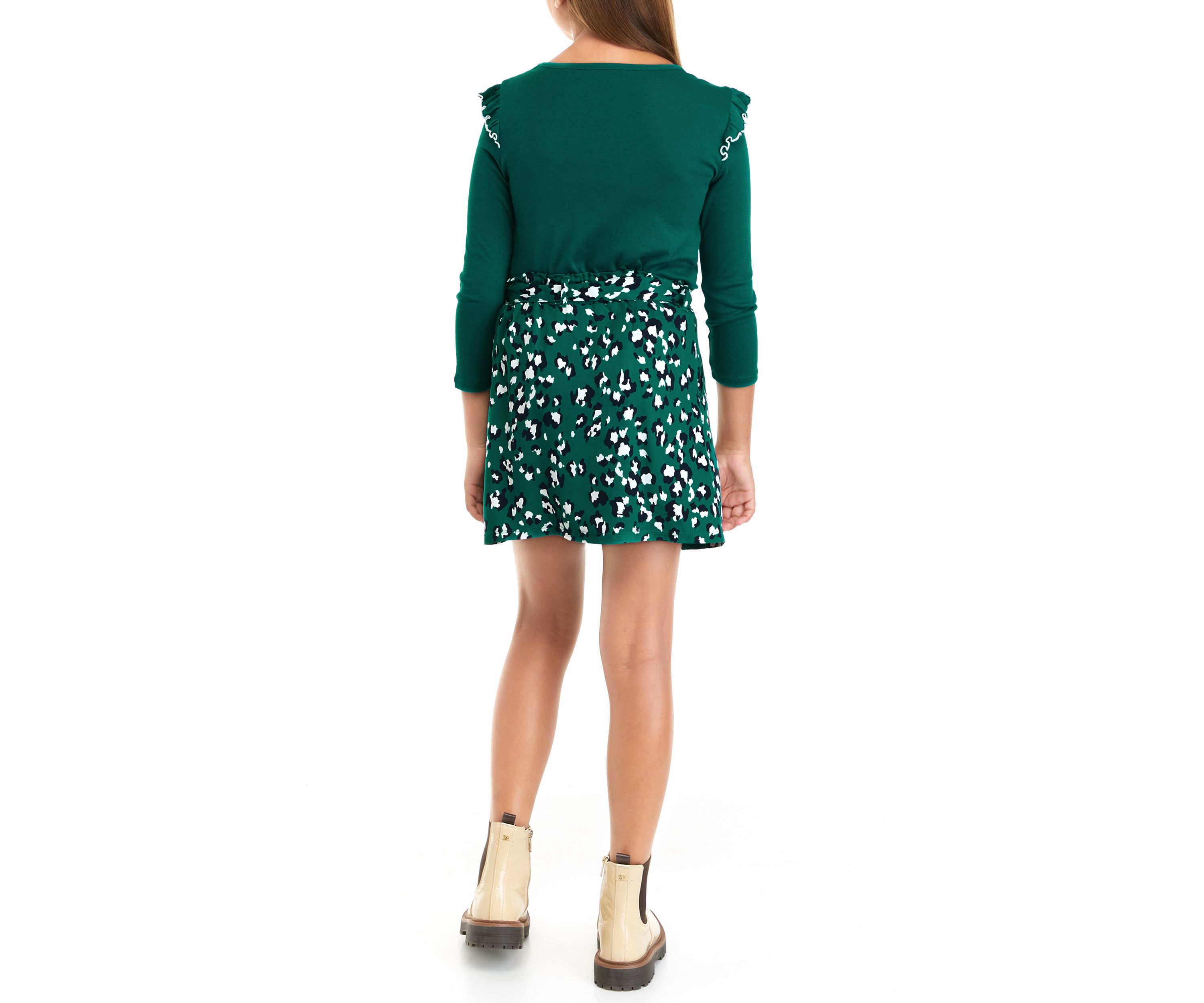 Girls 7-16 Long Sleeve Solid T-Shirt and Printed Skirt Set