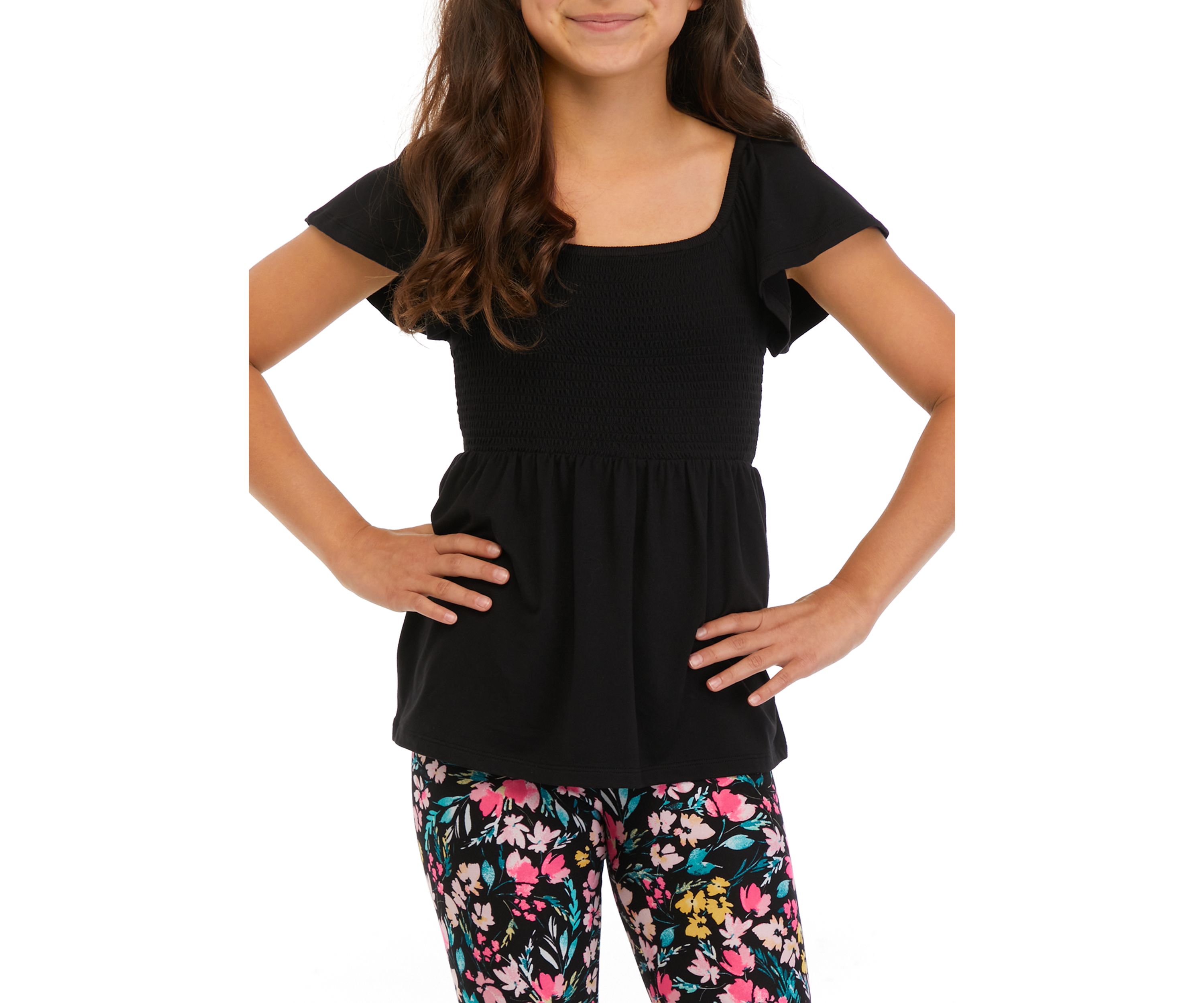 Girls 7-16 Flutter Sleeve Smocked Top