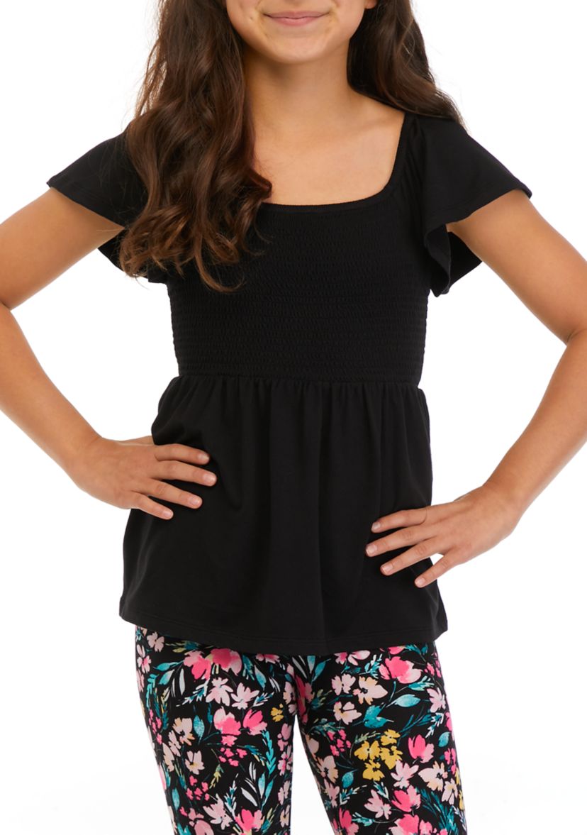 Girls 7-16 Flutter Sleeve Smocked Top