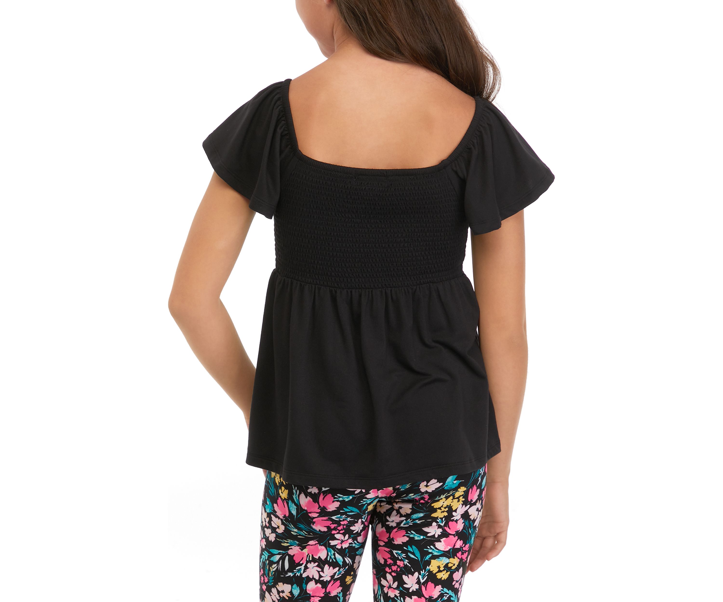 Girls 7-16 Flutter Sleeve Smocked Top