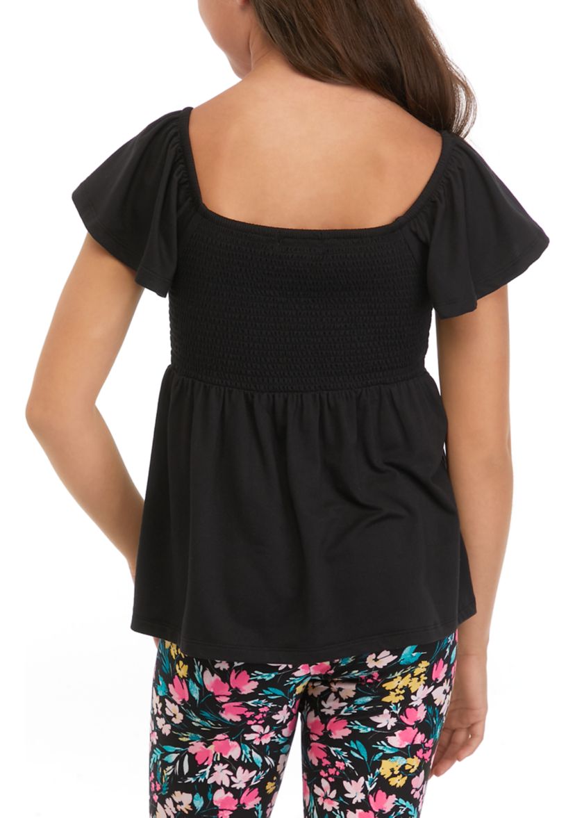 Girls 7-16 Flutter Sleeve Smocked Top