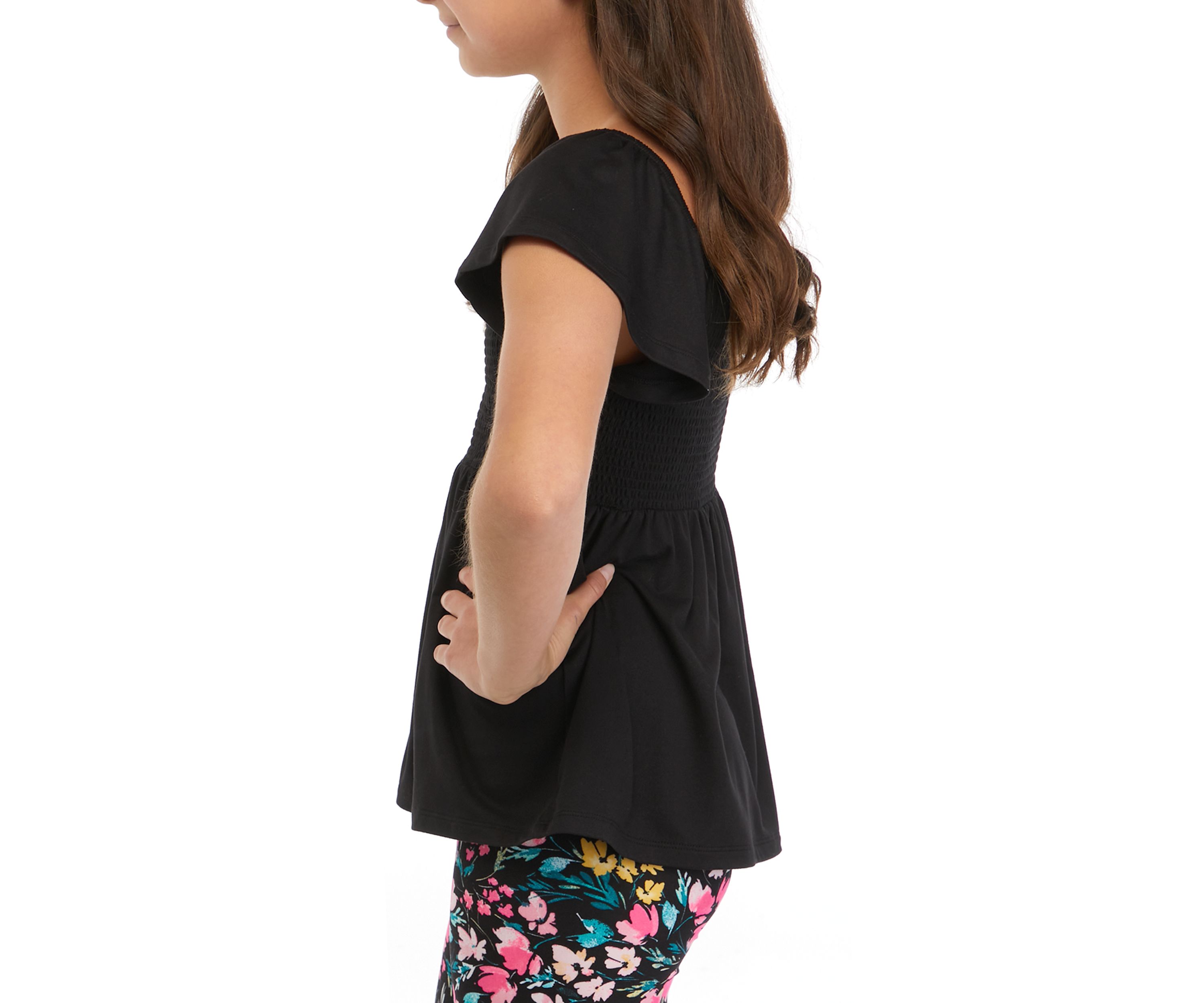 Girls 7-16 Flutter Sleeve Smocked Top