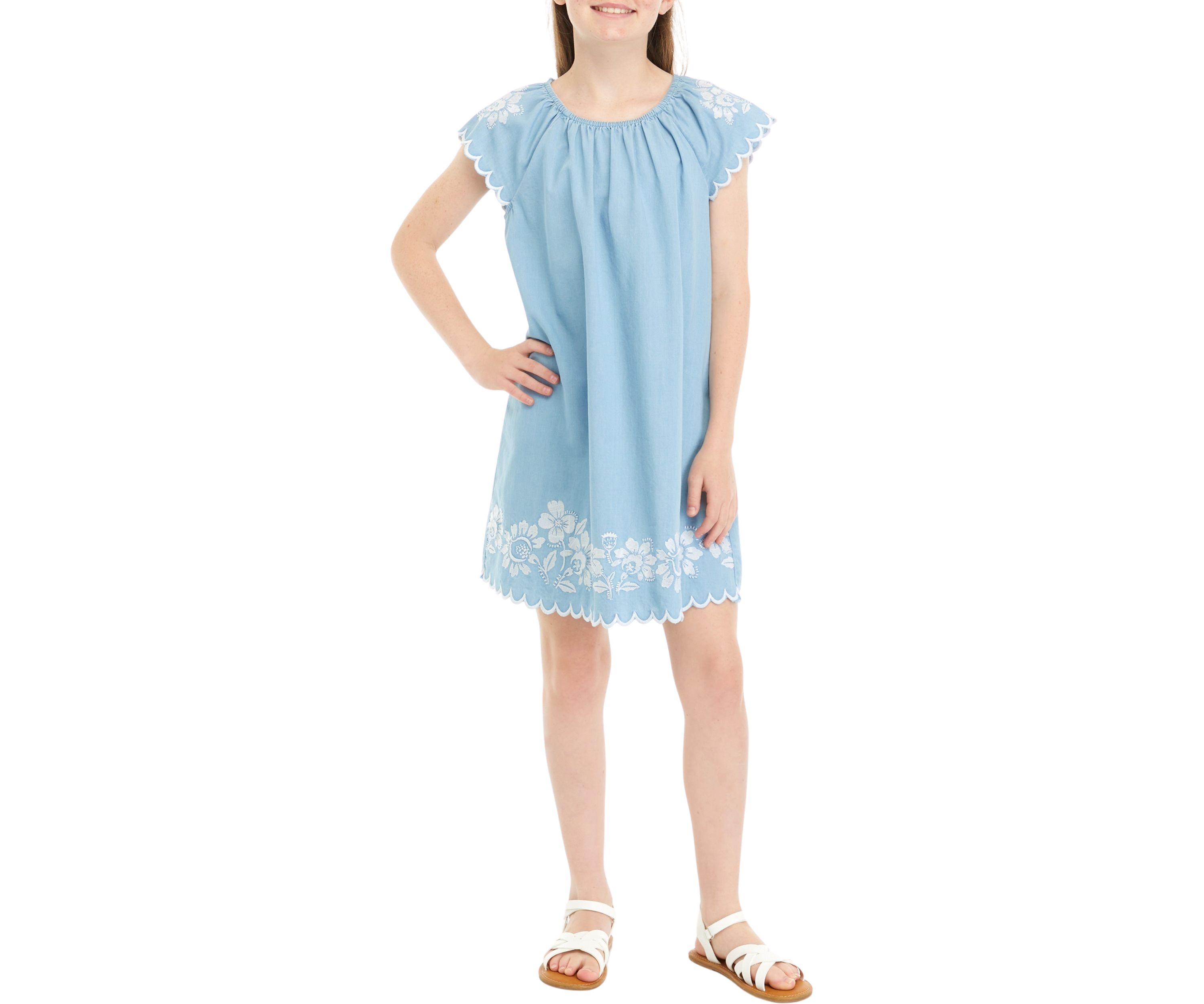 Girls 7-16 Embroidered Chambray A-Line Dress