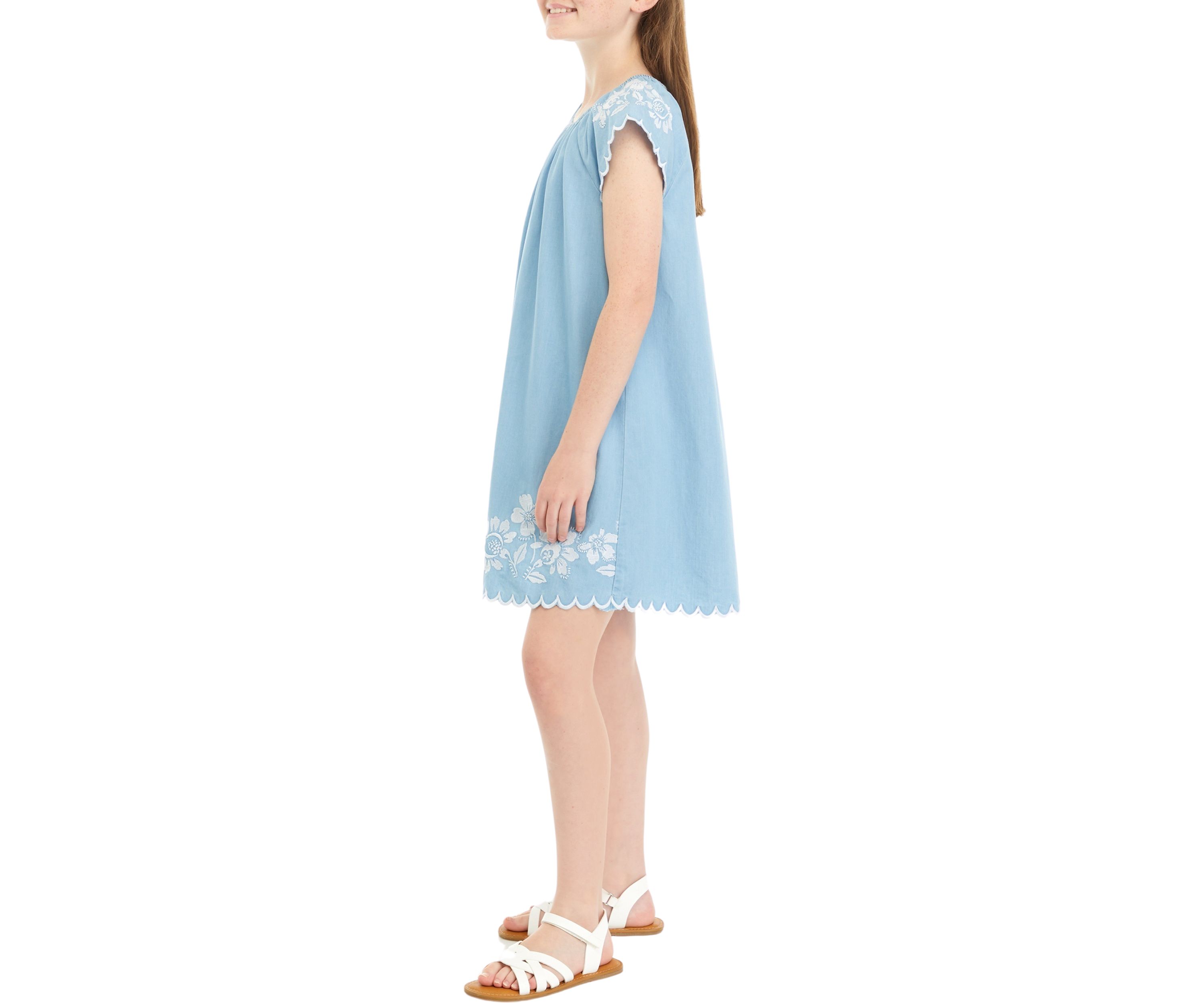 Girls 7-16 Embroidered Chambray A-Line Dress