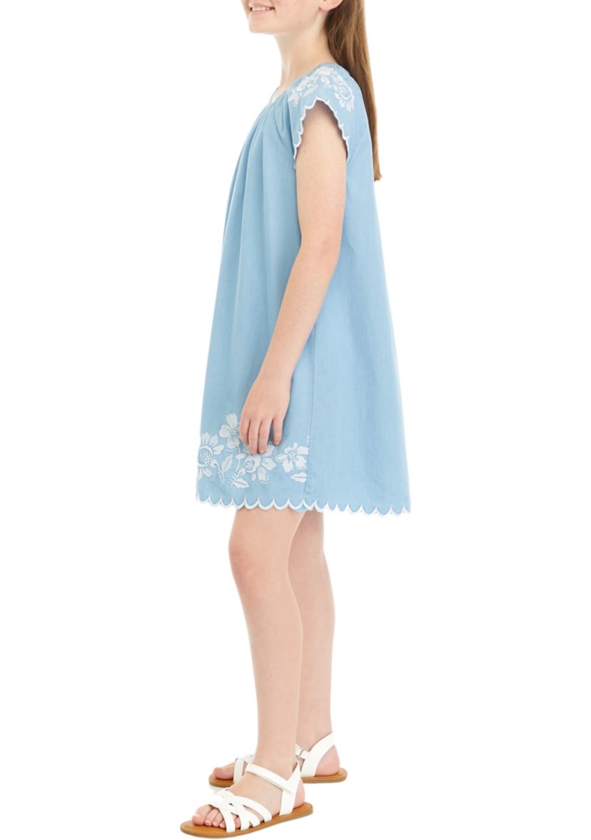 Girls 7-16 Embroidered Chambray A-Line Dress