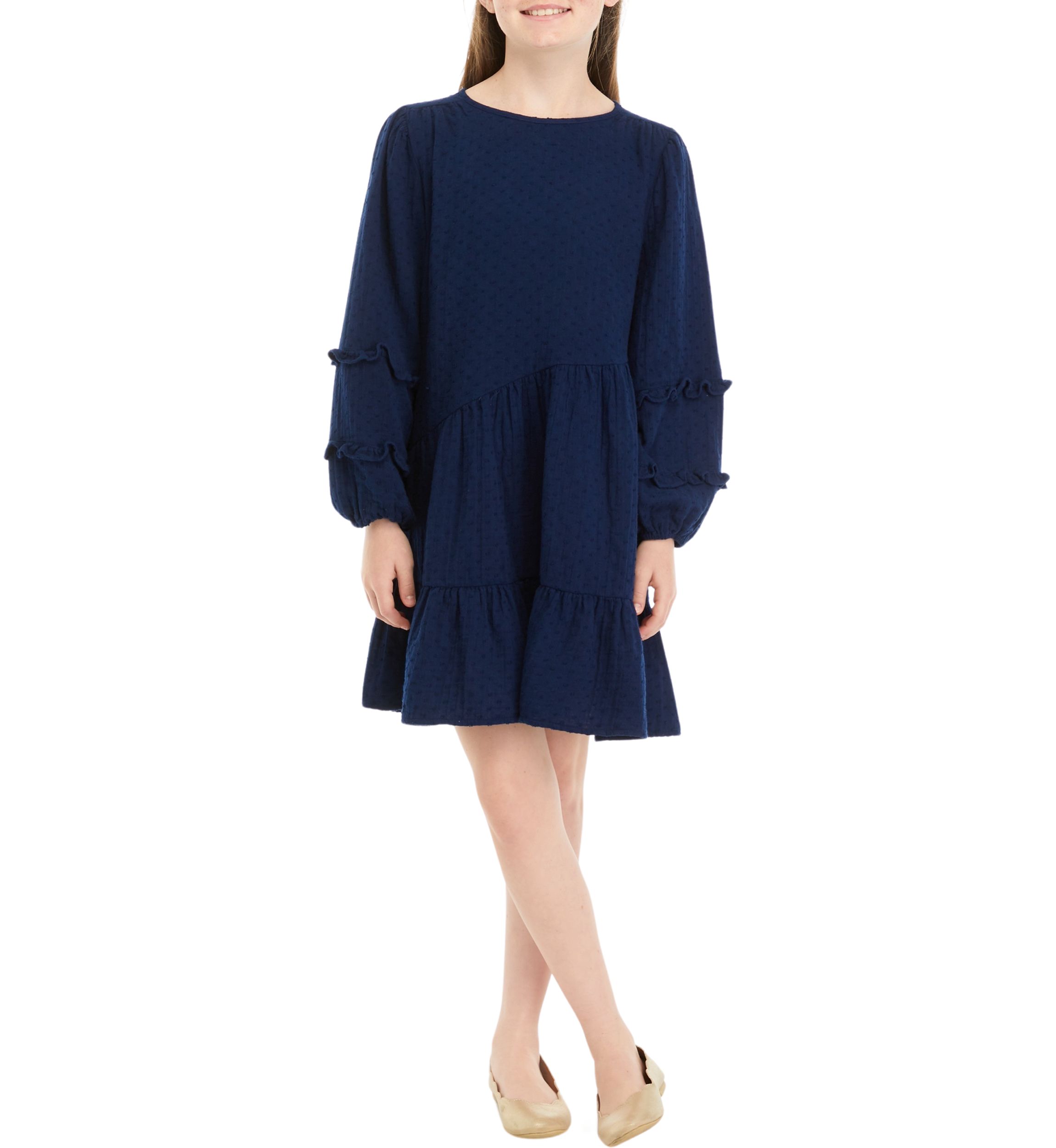 Girls 7-16 Clip Dot Asymmetrical Dress
