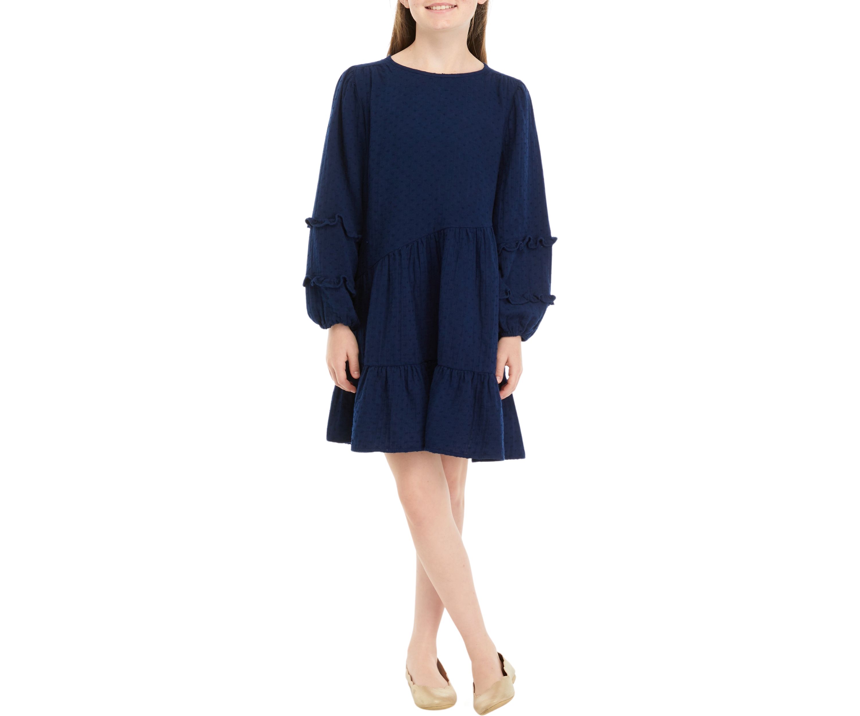 Girls 7-16 Clip Dot Asymmetrical Dress