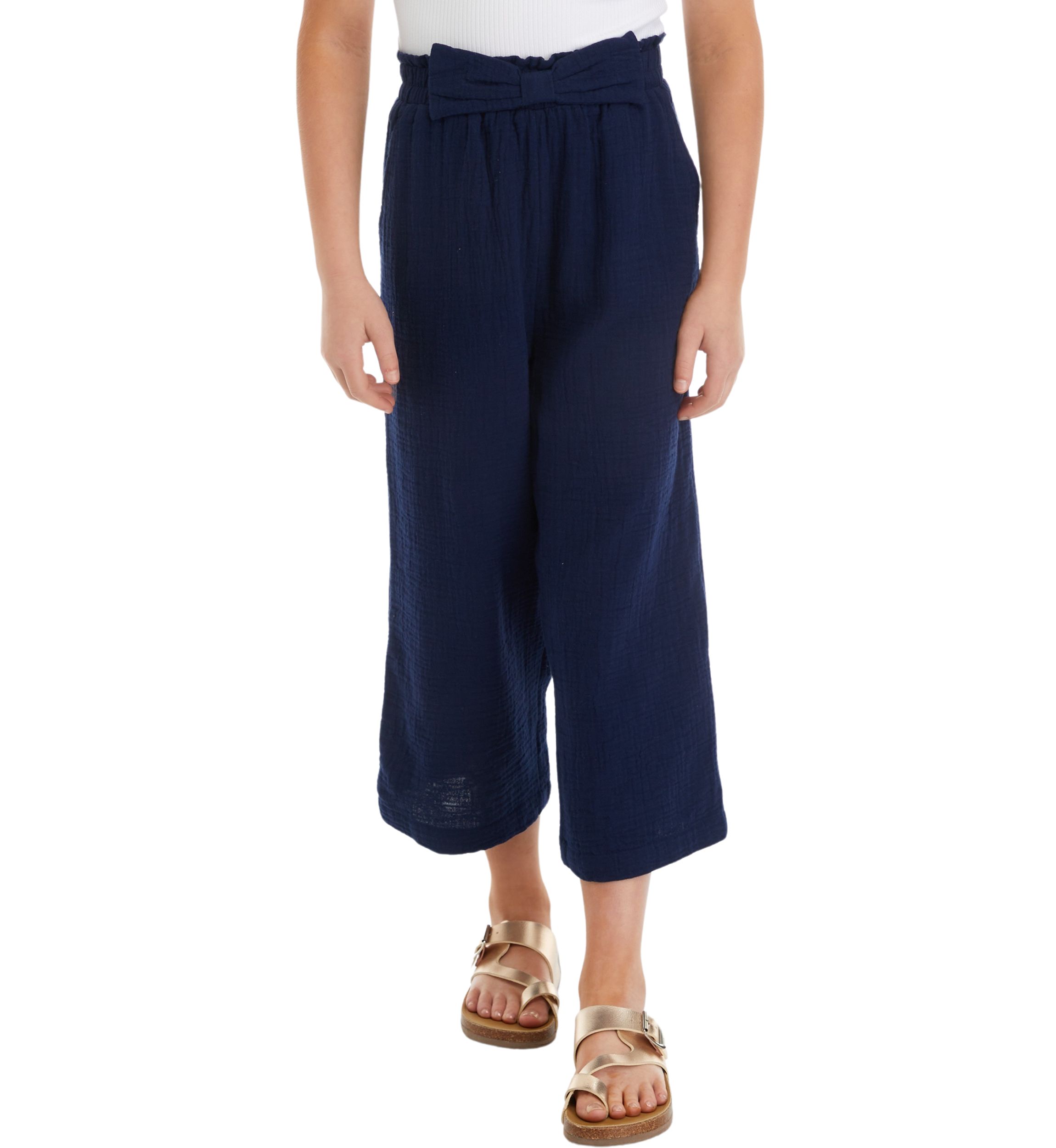Girls 7-16 Wide Leg Pull On Cropped Pants with Bow