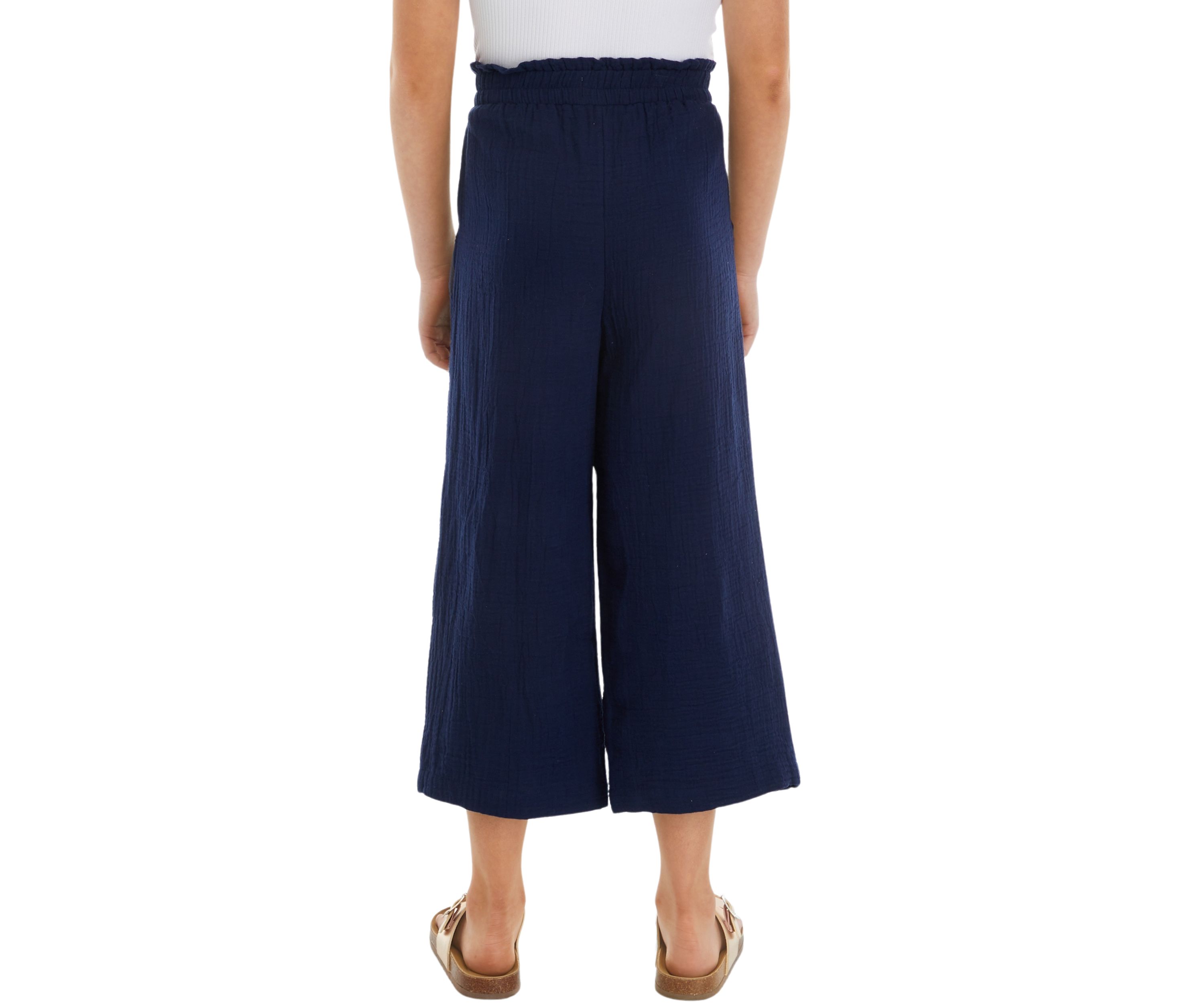 Girls 7-16 Wide Leg Pull On Cropped Pants with Bow
