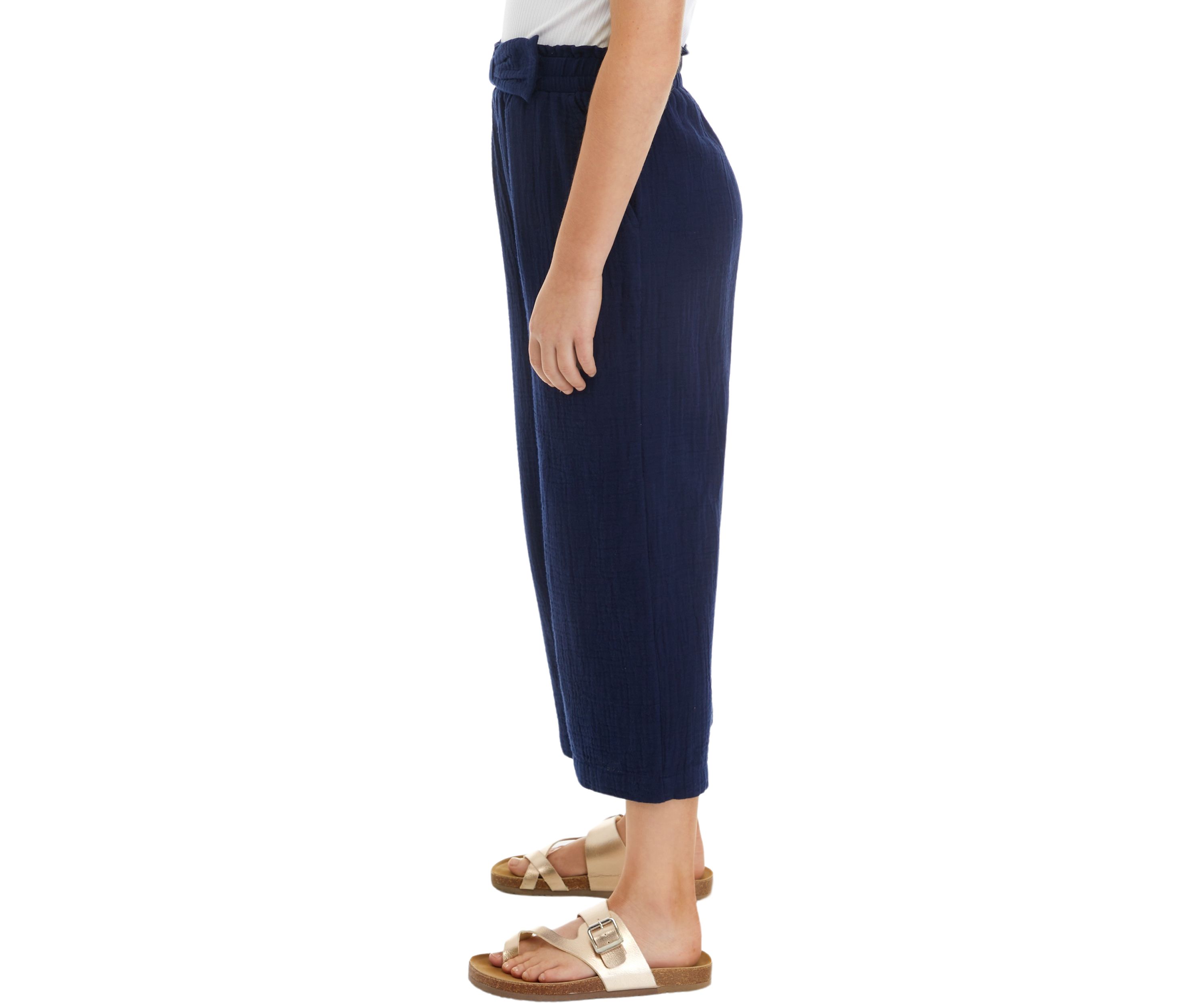 Girls 7-16 Wide Leg Pull On Cropped Pants with Bow