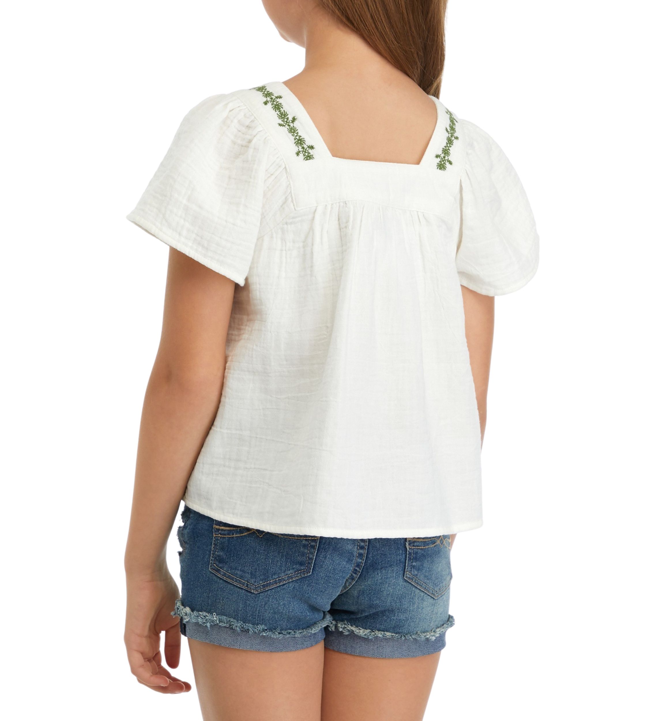 Girls 7-16 Embroidered Button Front Top