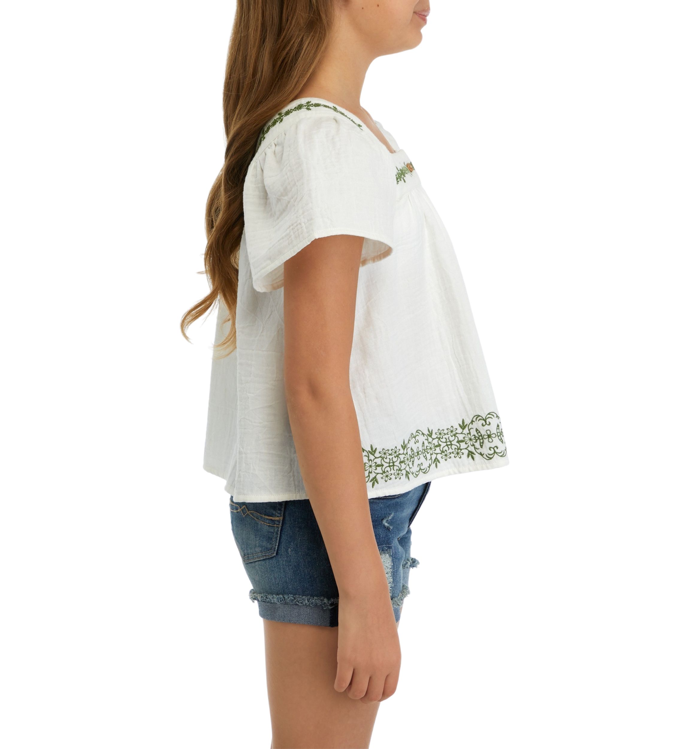 Girls 7-16 Embroidered Button Front Top