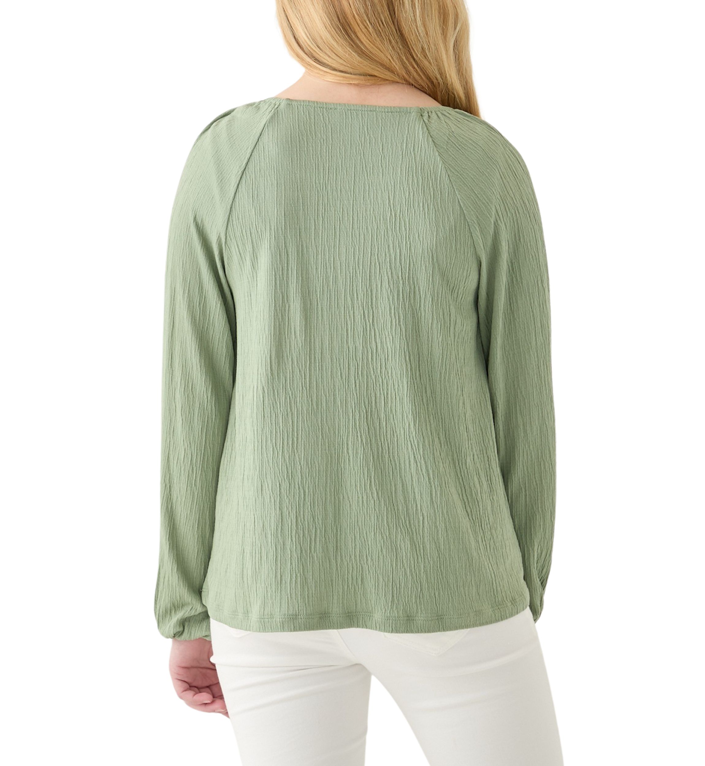 Girls 7-16 Long Sleeve Smocked Crinkle Knit Top