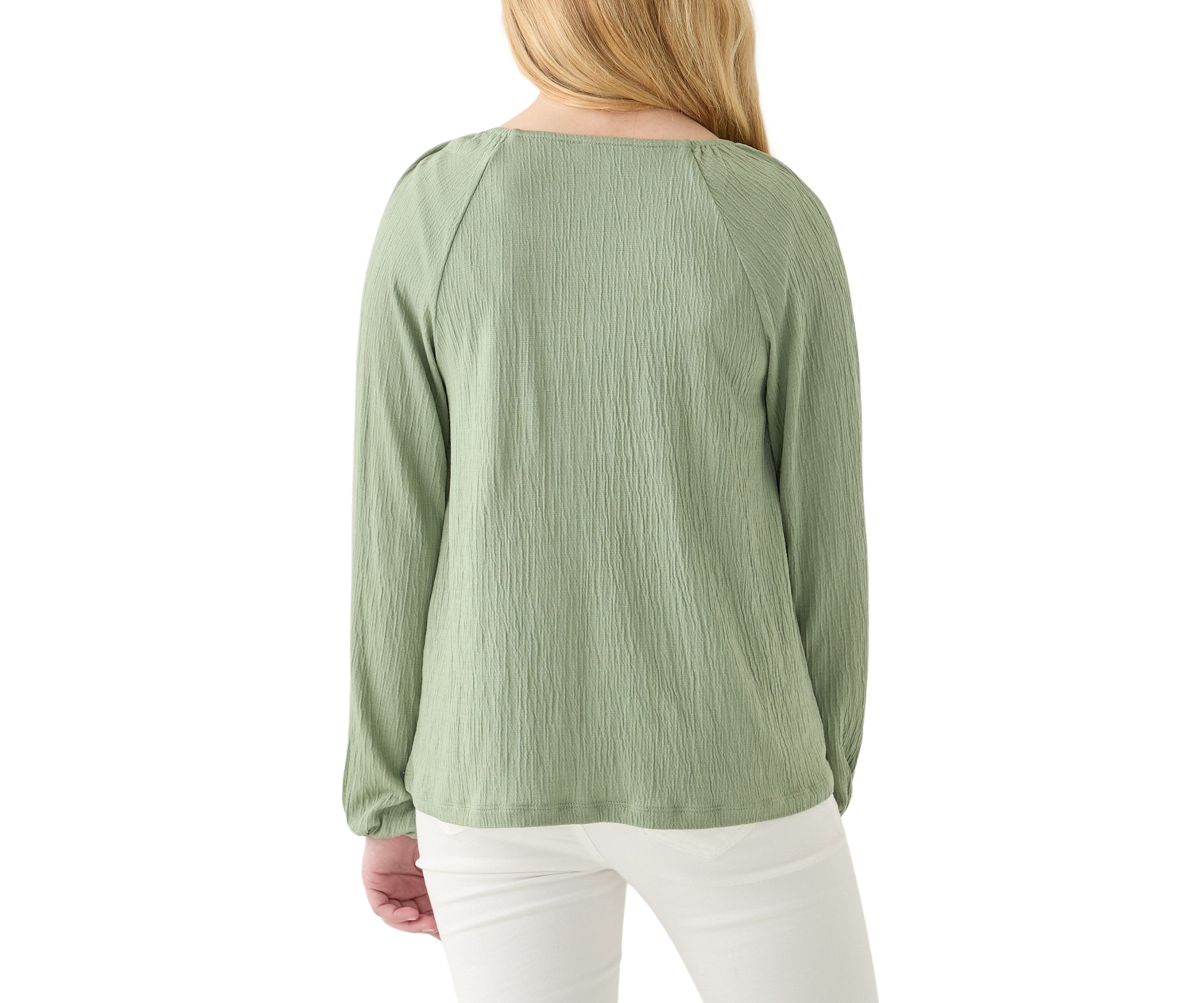 Girls 7-16 Long Sleeve Smocked Crinkle Knit Top