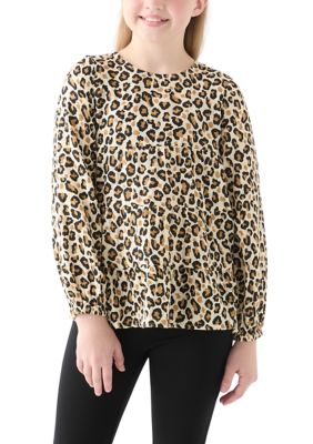 Crown & Ivy Kids  Printed Top, Tan, XL