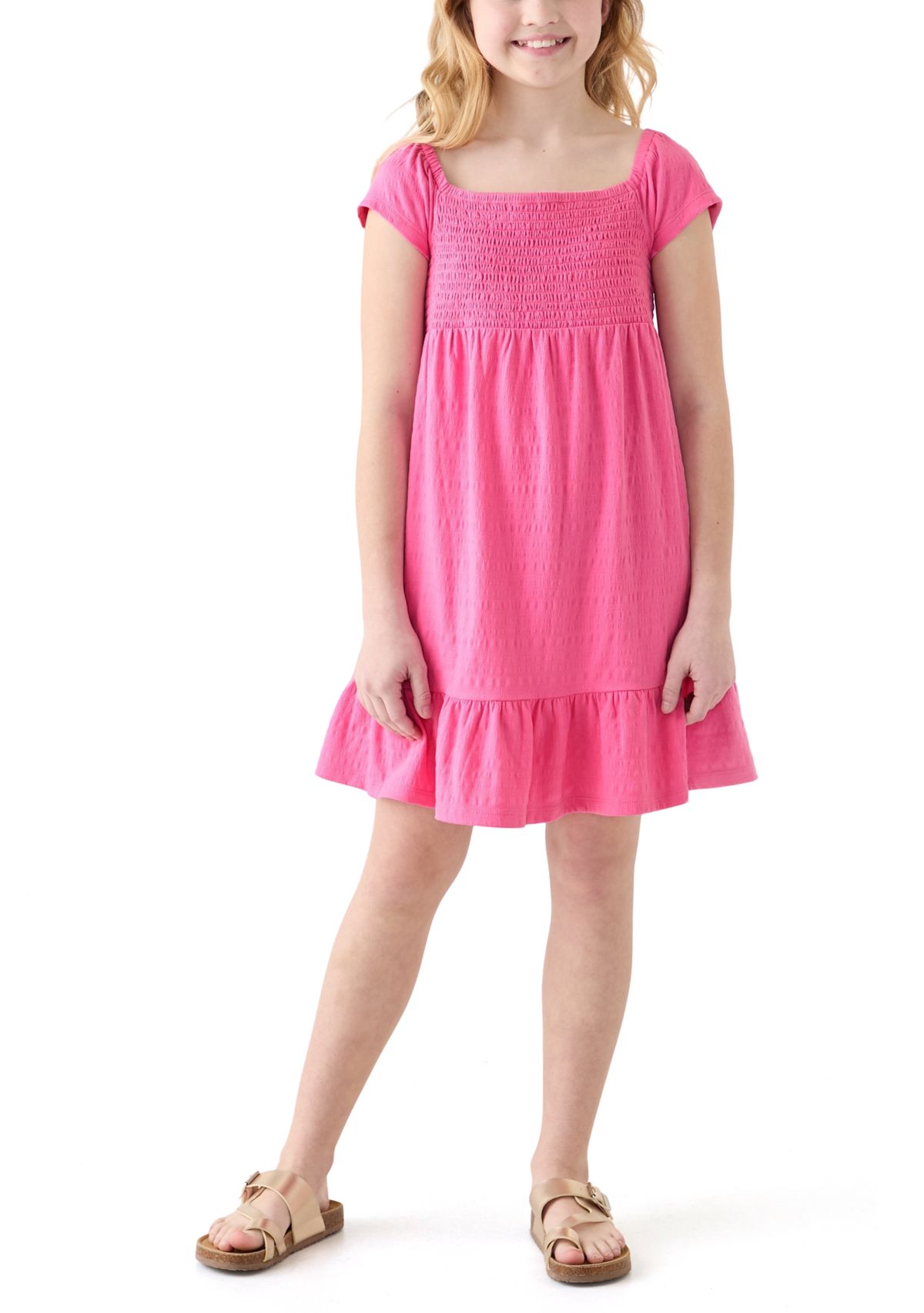 Girls 7-16 Smocked Crinkle Knit Dress