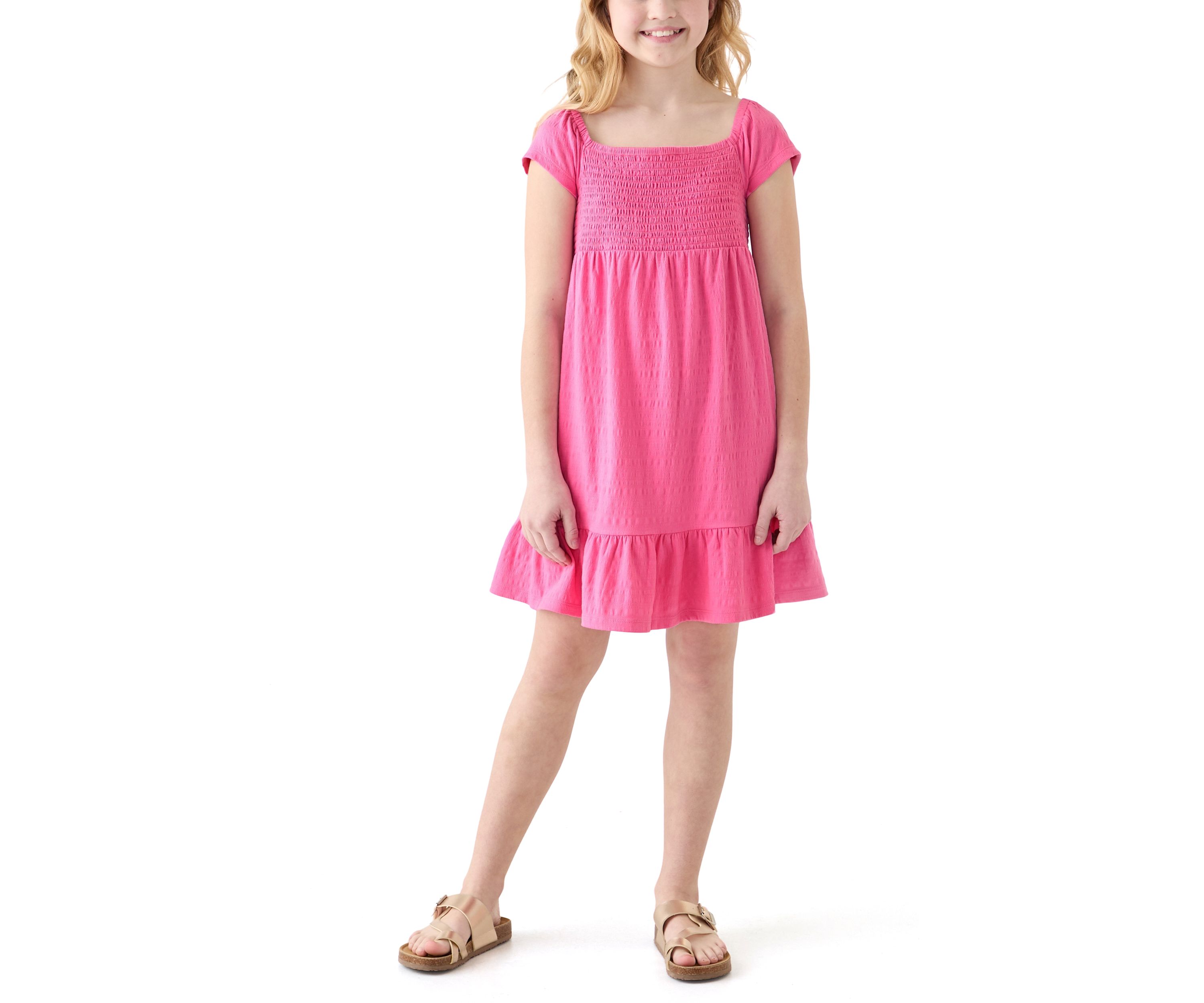 Girls 7-16 Smocked Crinkle Knit Dress