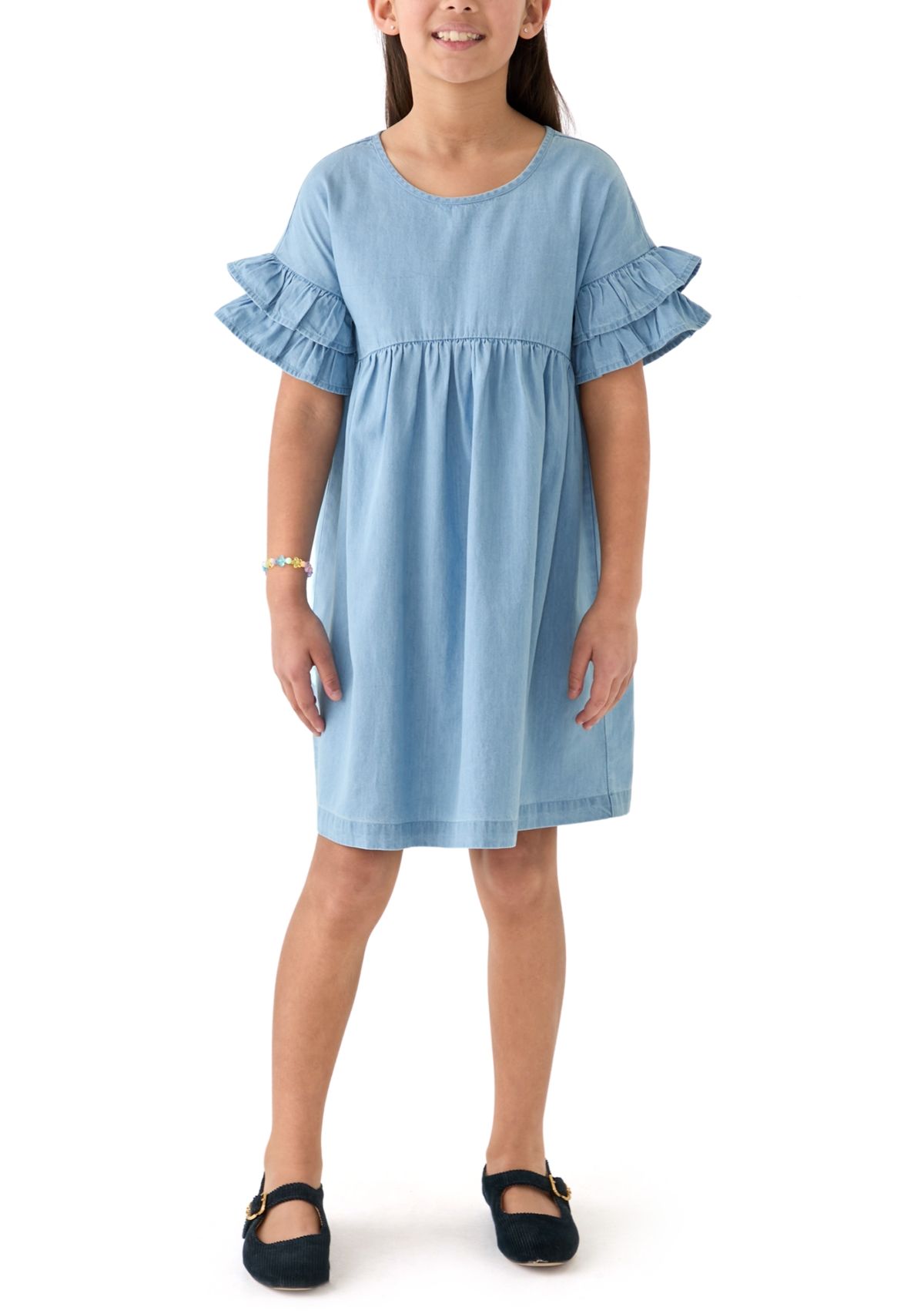 Girls 7-16 Chambray Ruffle Dress