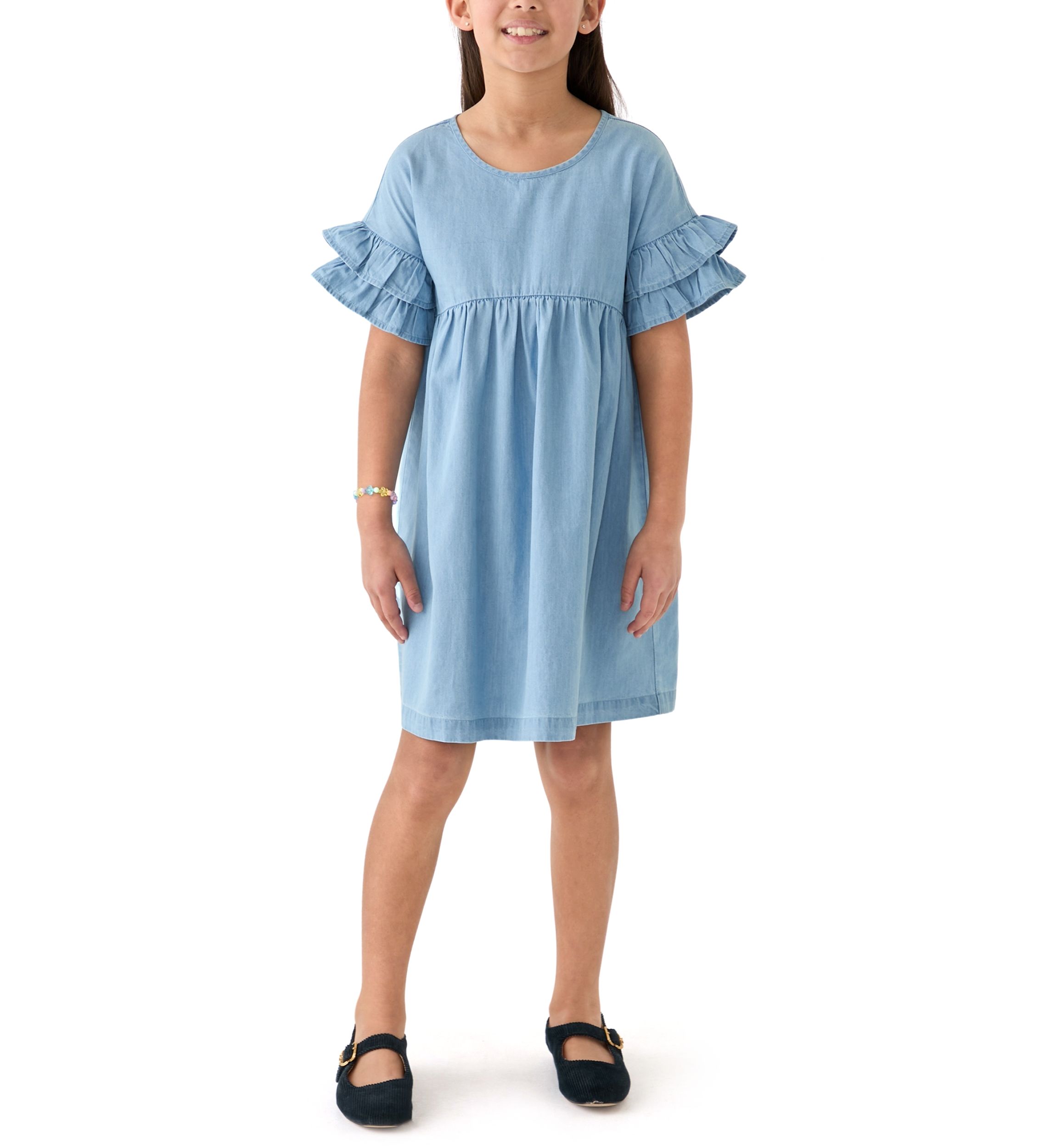 Girls 7-16 Chambray Ruffle Dress