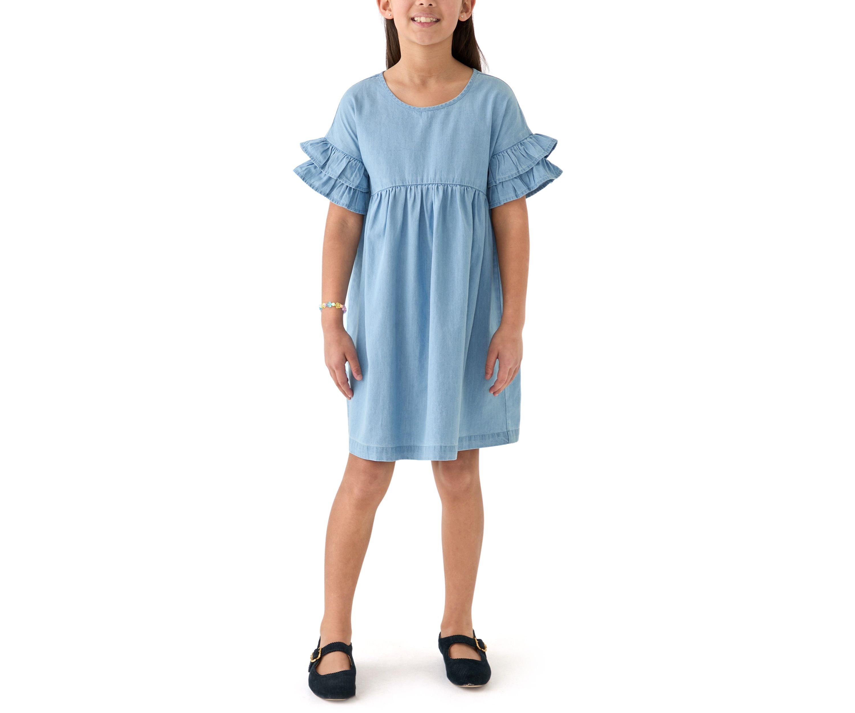 Girls 7-16 Chambray Ruffle Dress